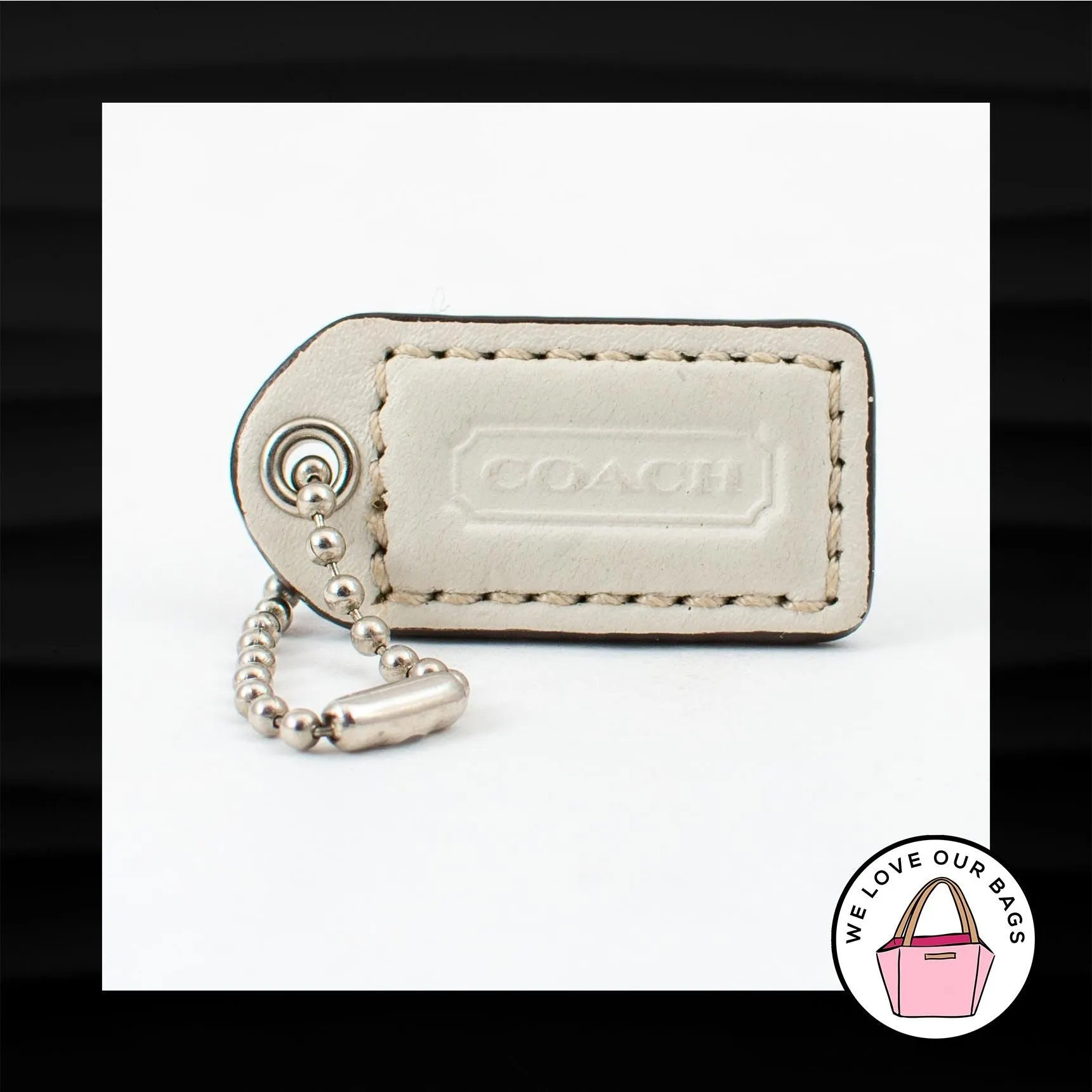 1.5" Small COACH WHITE BROWN LEATHER KEY FOB CHARM KEYCHAIN HANG TAG WRISTLET