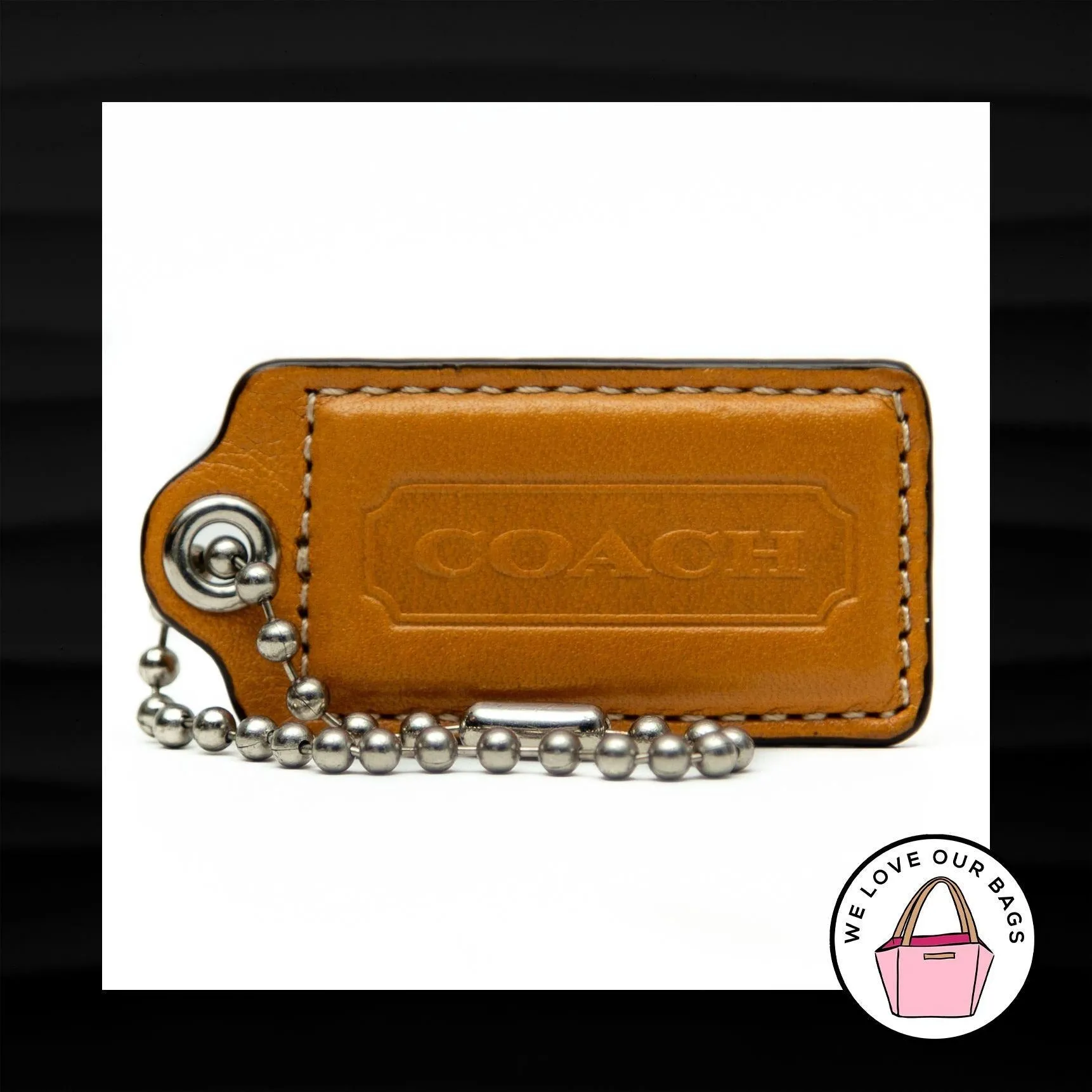 2.5" Large COACH HONEY TAN LEATHER KEY FOB BAG CHARM KEYCHAIN HANGTAG TAG