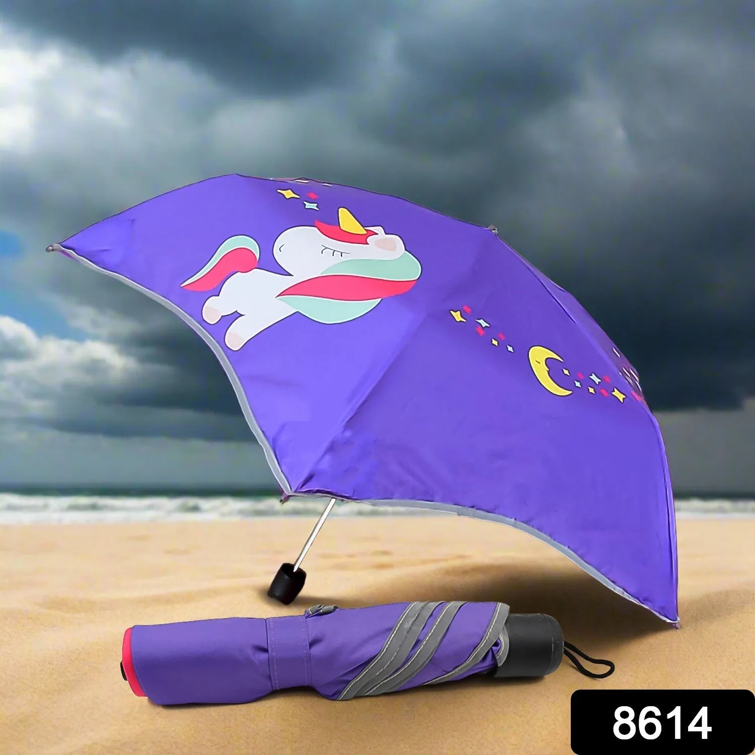 3-Fold Sun Protective Solid Foldable Umbrella (1 Pc / Mix Color & Design))