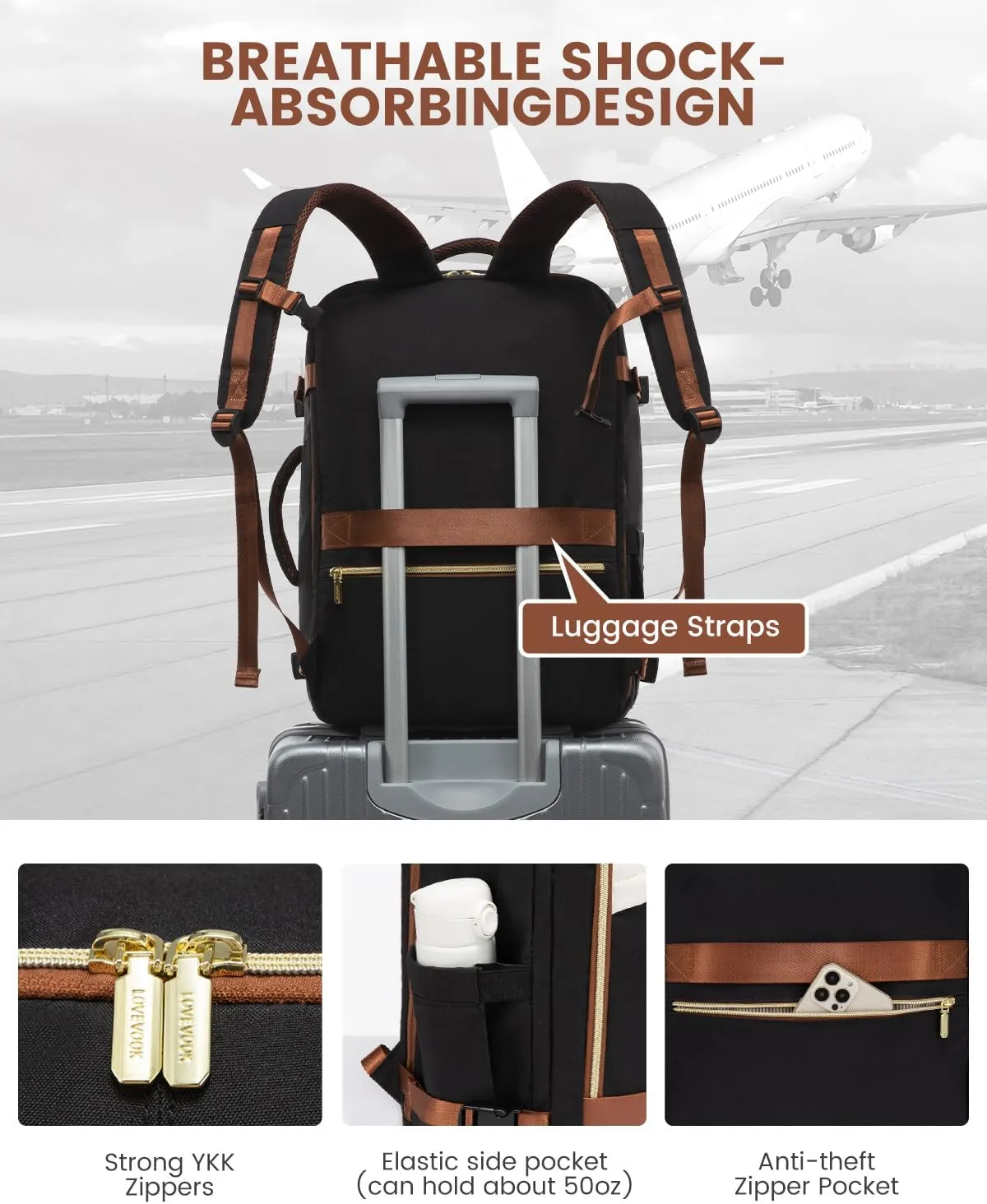 4Pcs Travel Backpack for Airplanes, 40L