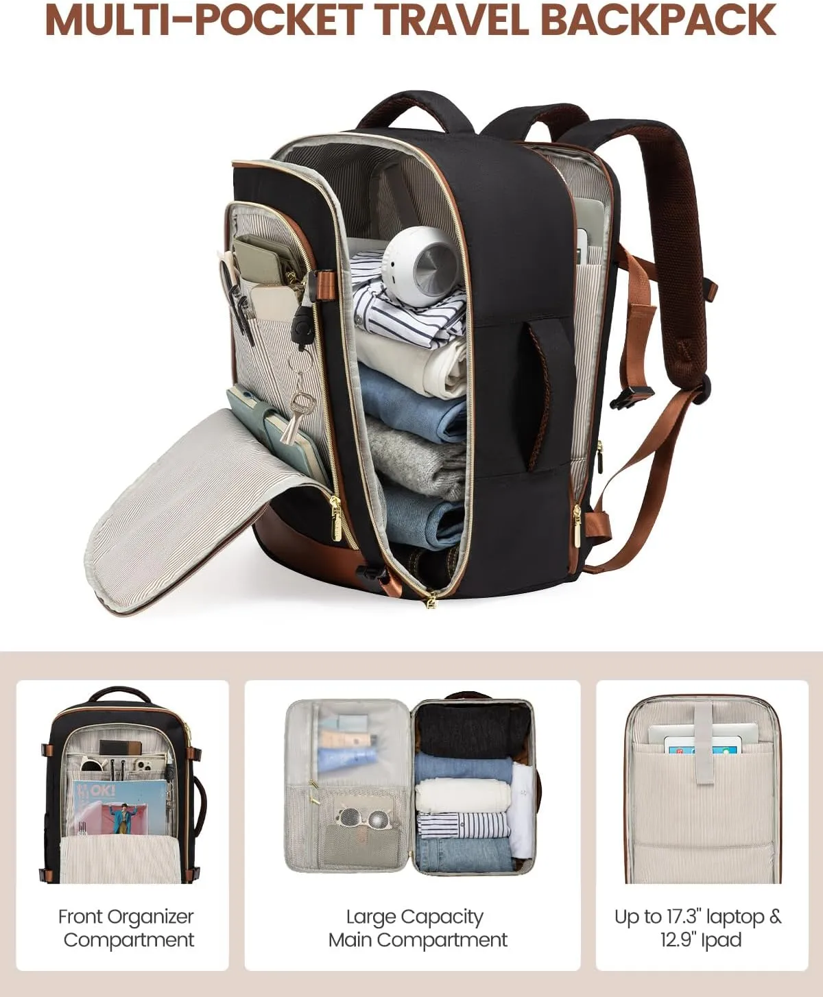 4Pcs Travel Backpack for Airplanes, 40L