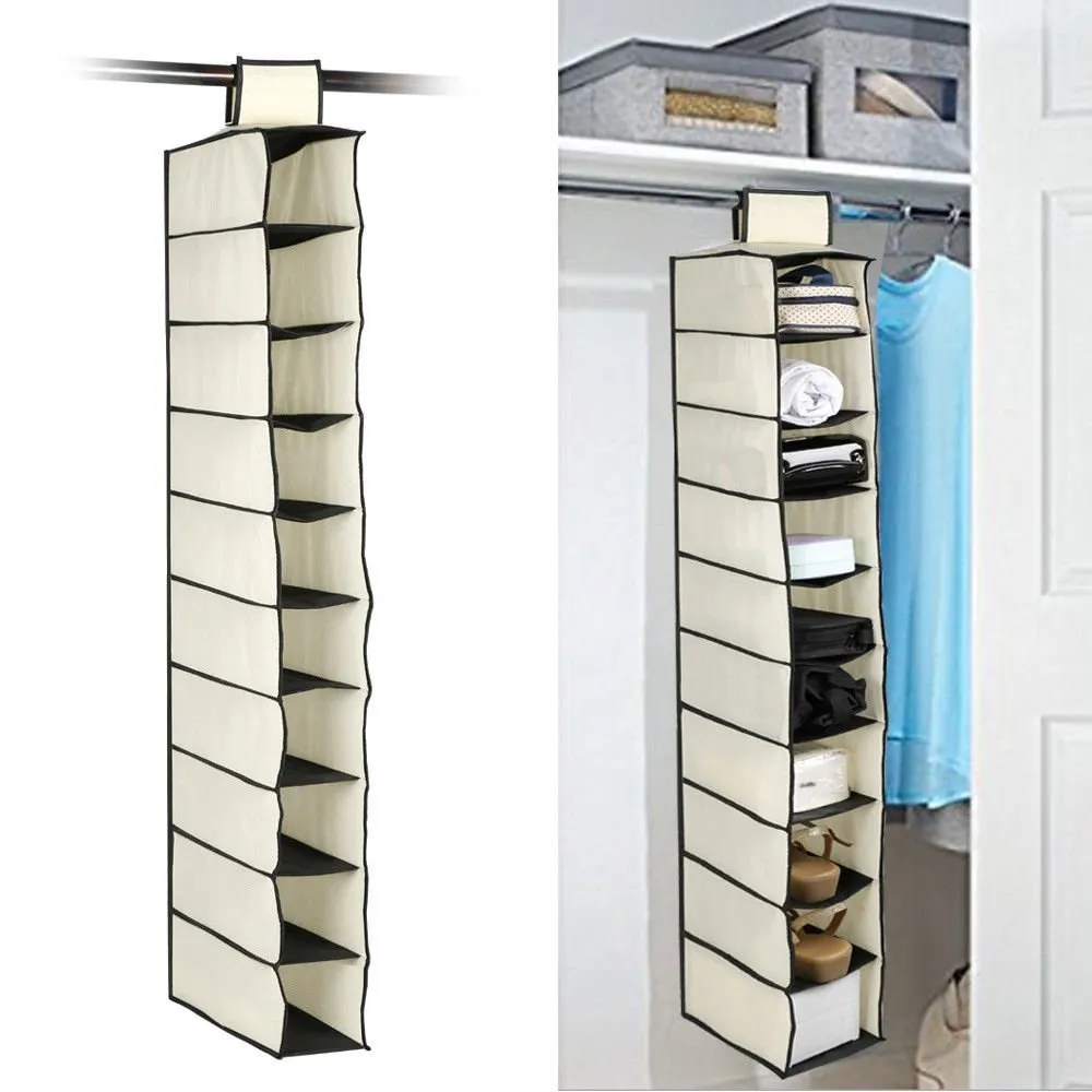 6742A 10 Tier Multipurpose Storage Rack, Foldable, Collapsible Fabric Wardrobe Organiser for Clothes