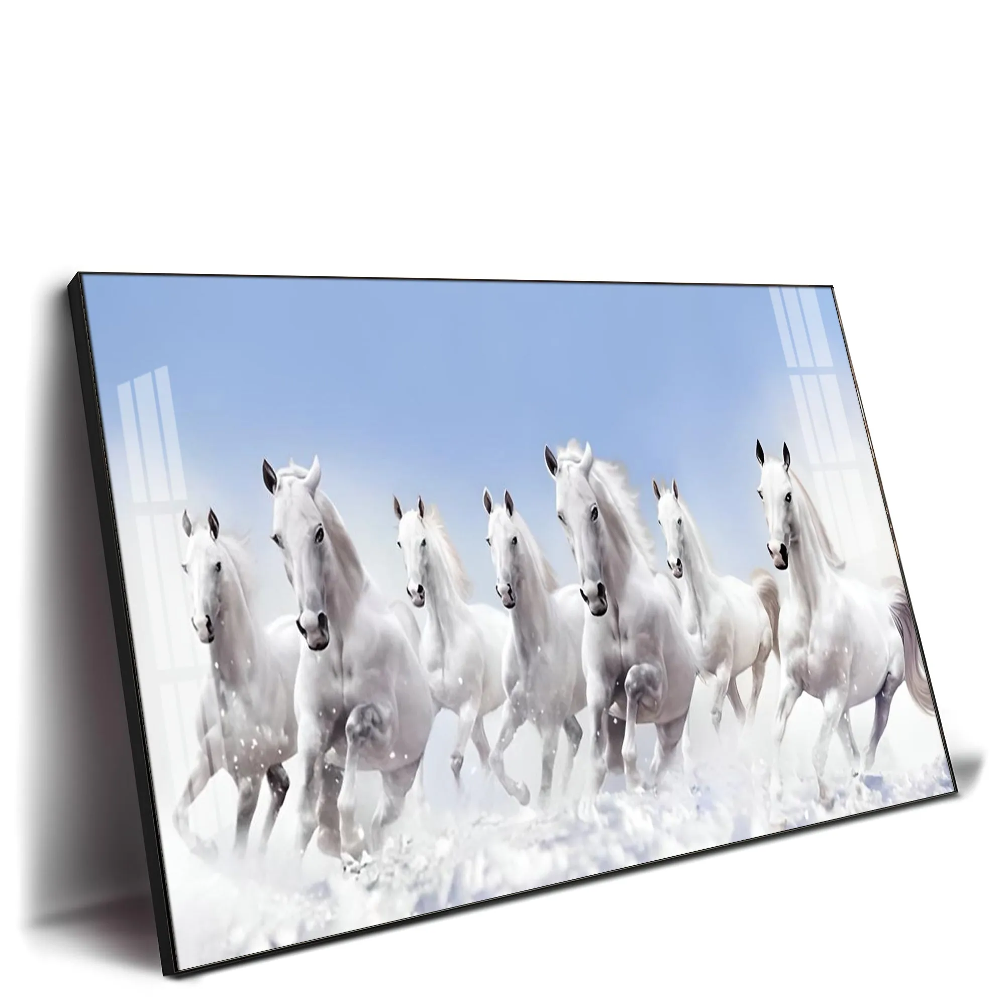 7 Running White Horses in The Sea Premium Acrylic Horizontal Wall Art