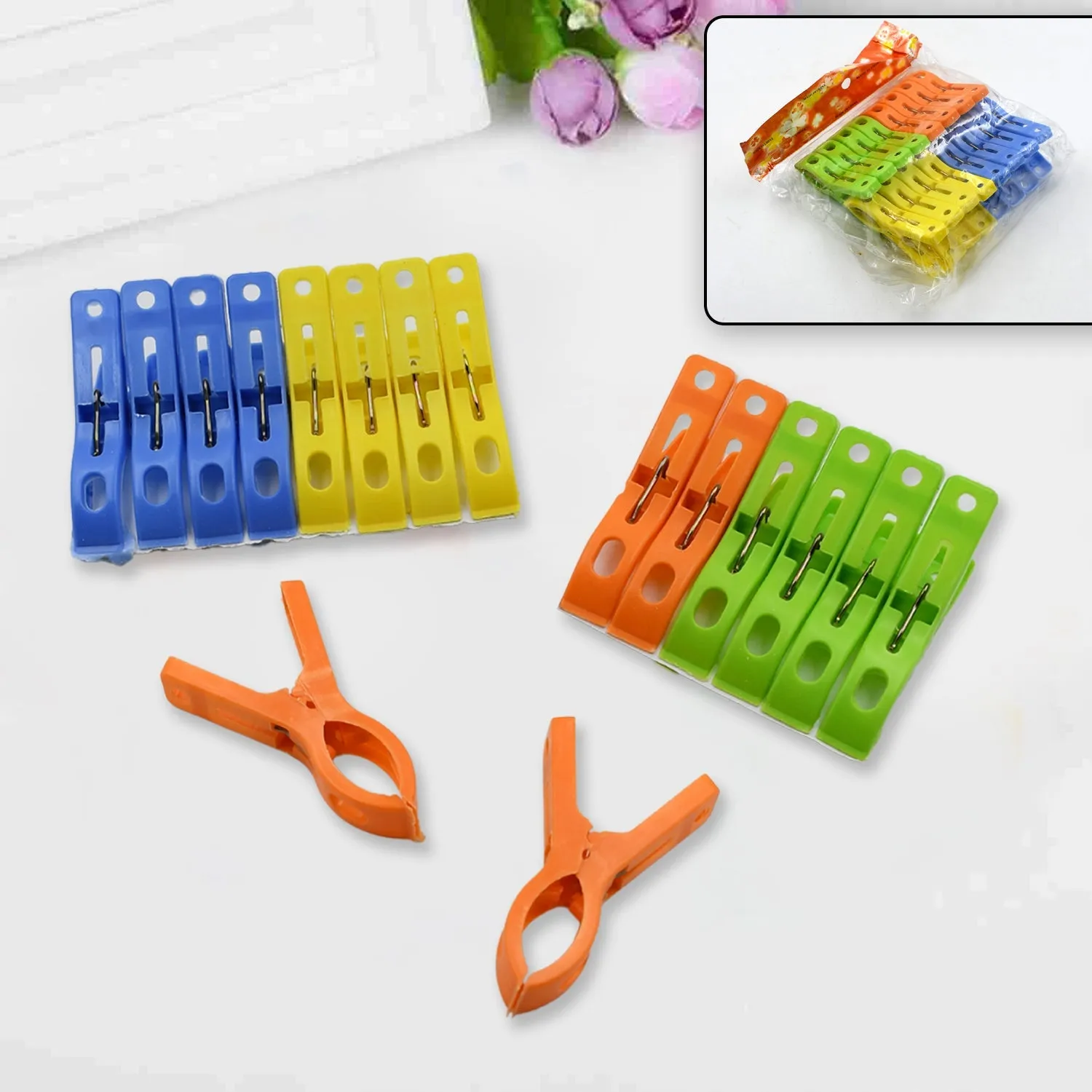 7893A  MULTIFUNCTION PLASTIC HEAVY QUALITY CLOTH HANGING CLIPS, PLASTIC LAUNDRY CLOTHES PINS SET OF 16PC