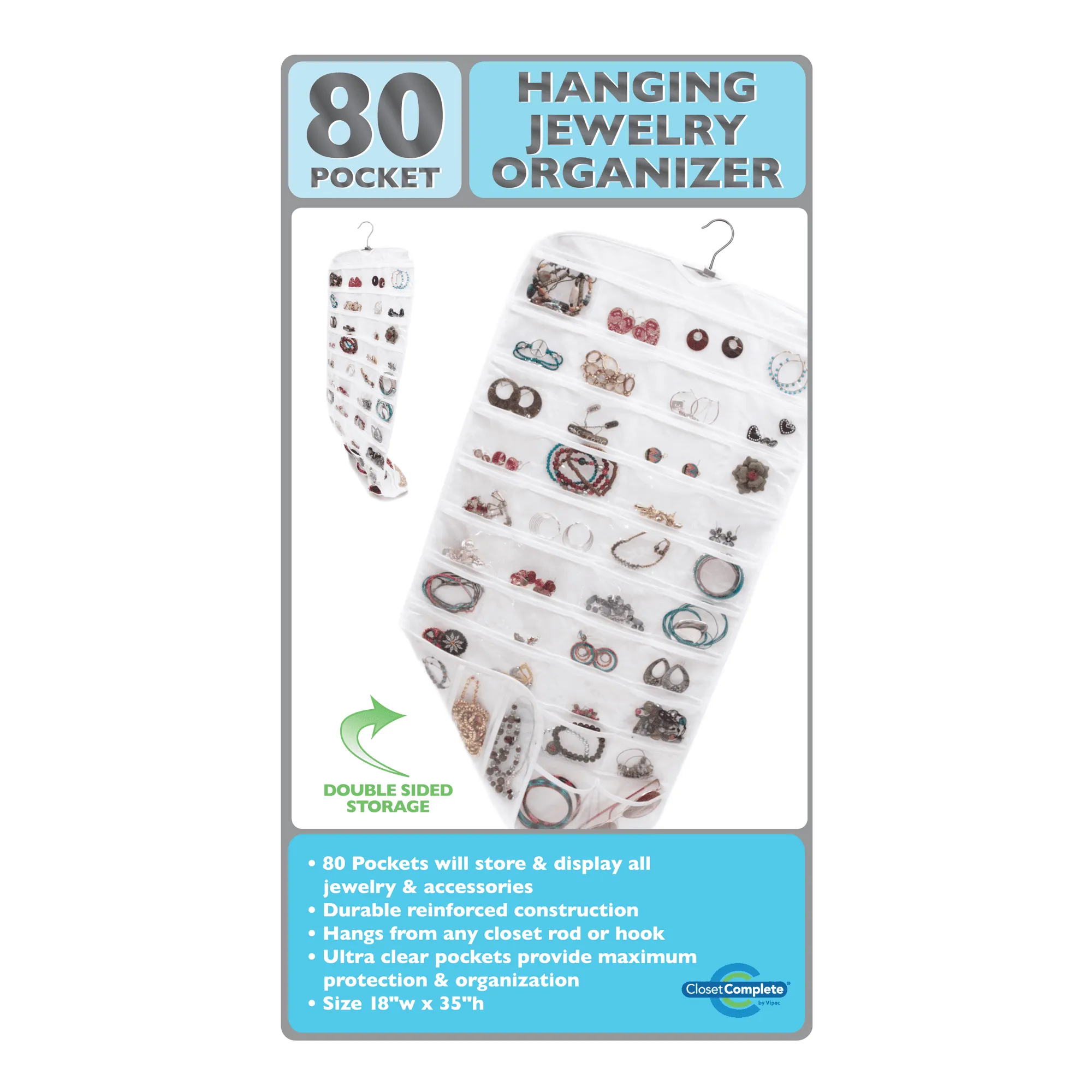 80 Pocket Hanging Jewelry Organizer