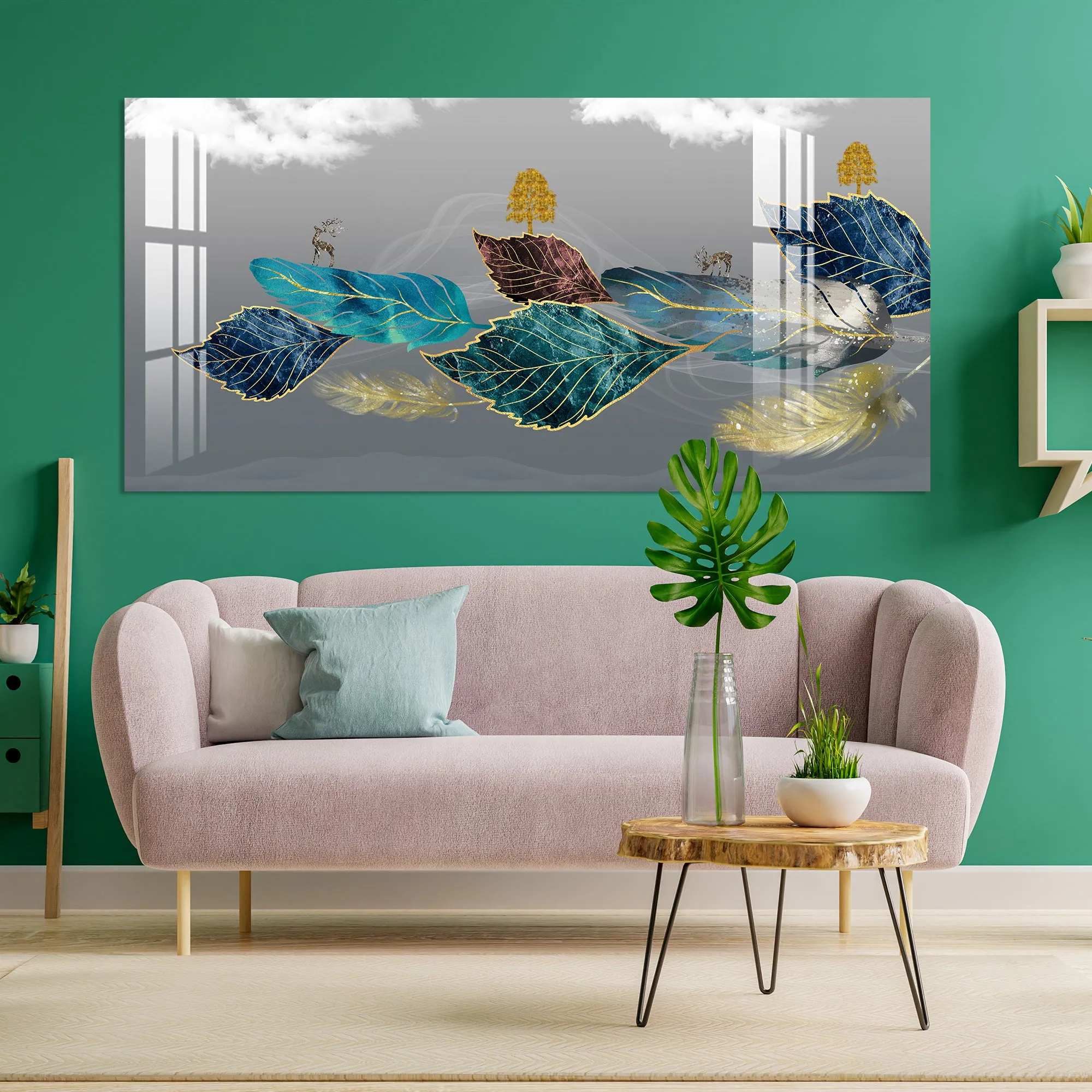 Abstract Colourful Leaves Acrylic Wall Art