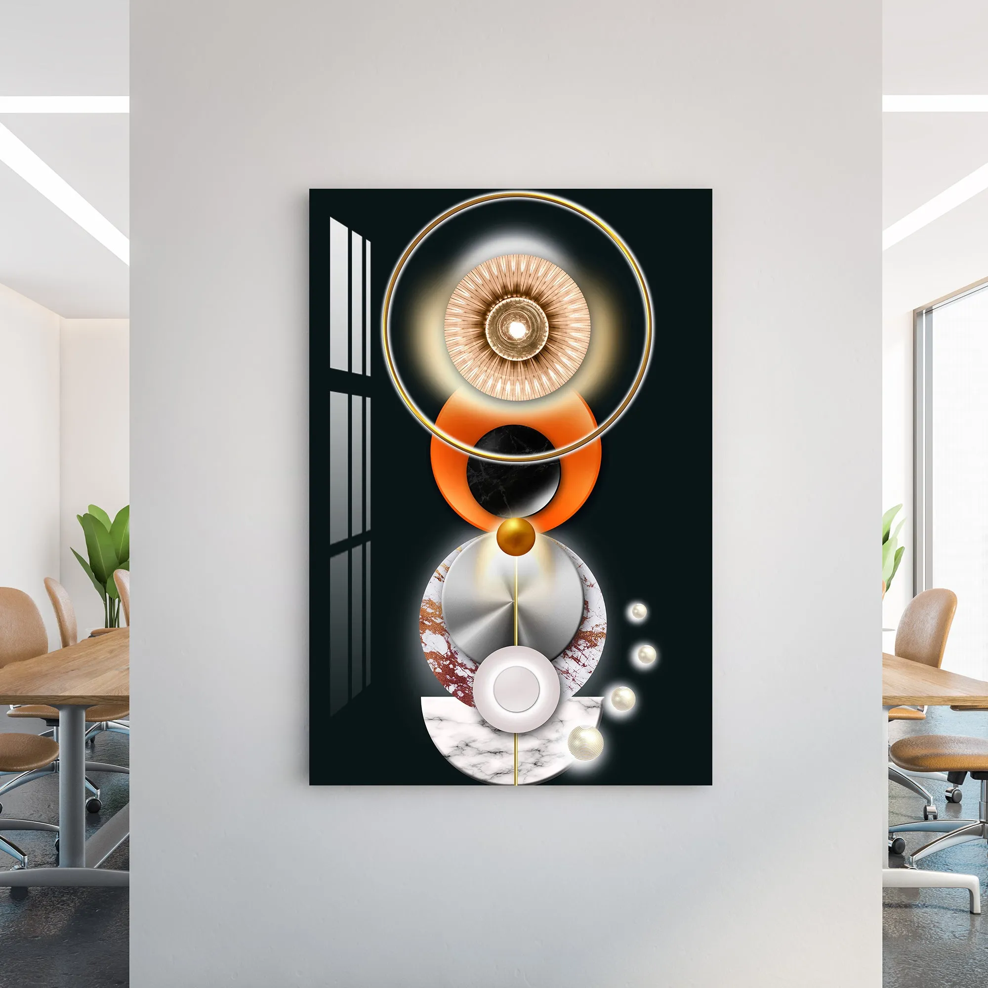 Abstract Geometric Orange Circle Acrylic Wall Art