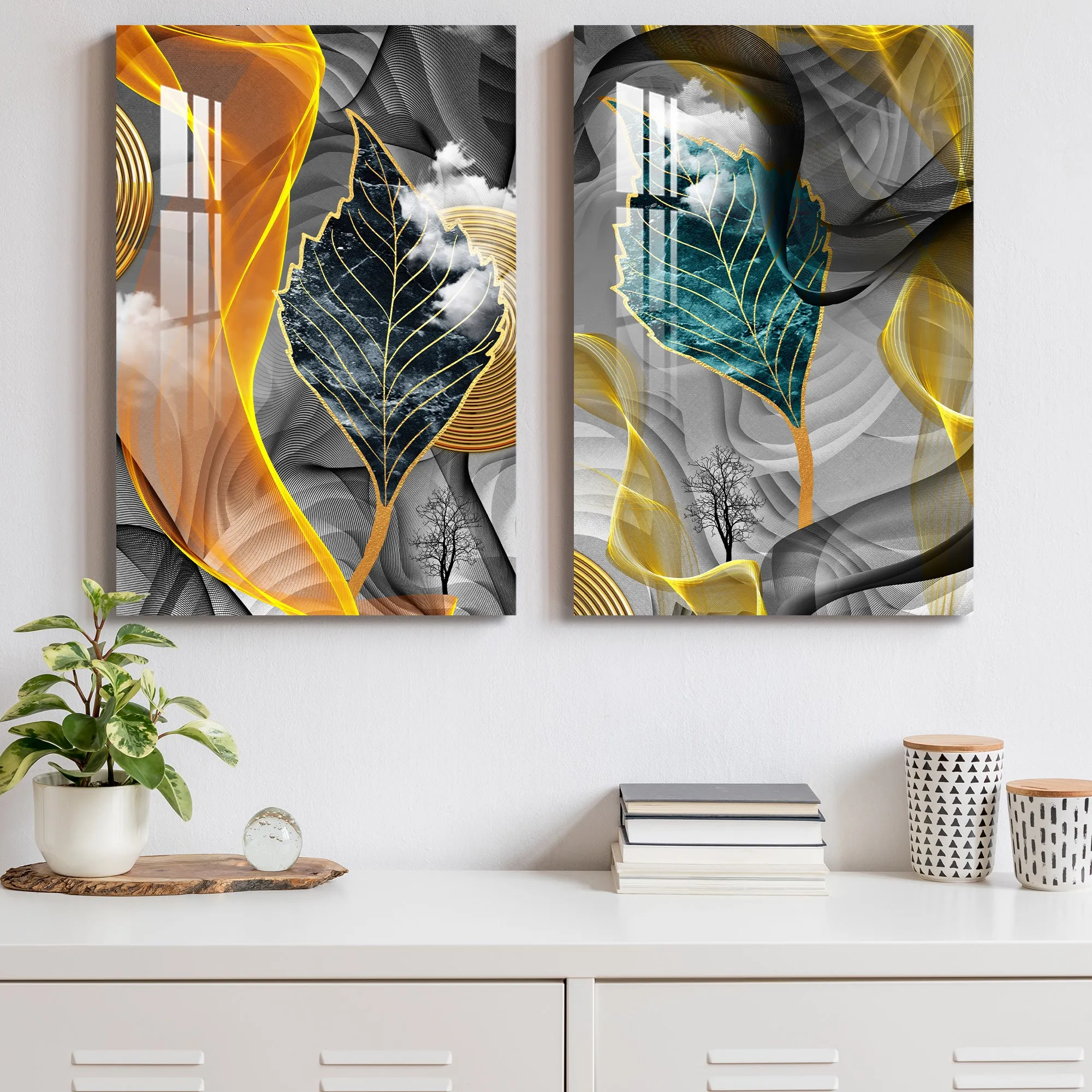 Abstract Leaves Acrylic Wall Art (Set Of 2)