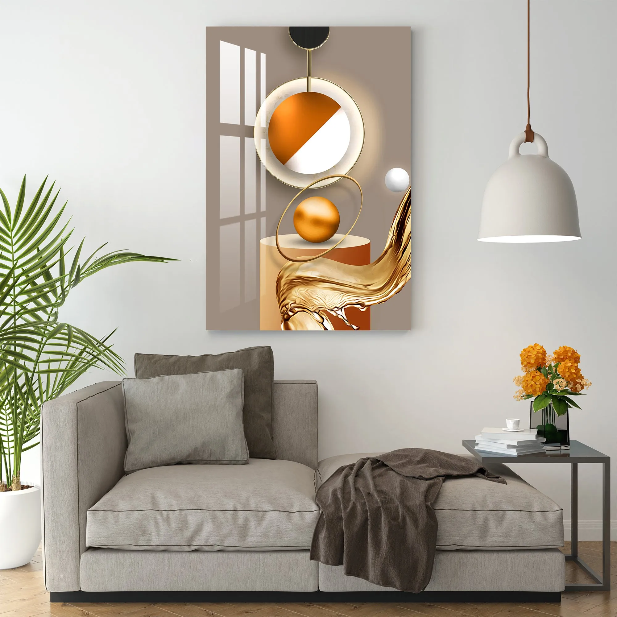 Abstract Orange & White Ball Acrylic Wall Art