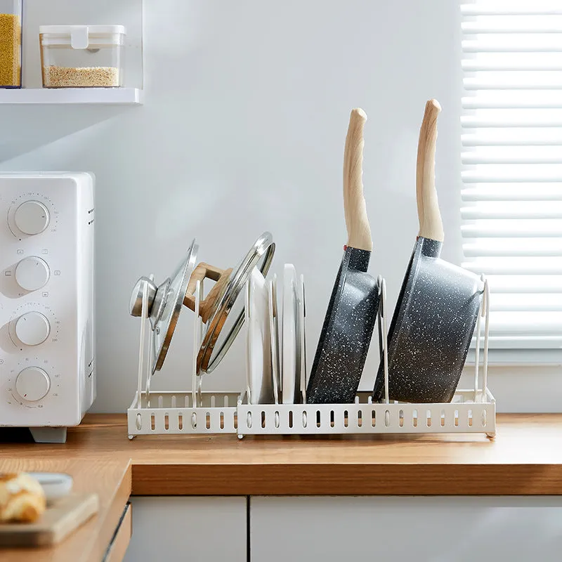 Adjustable Pot Lid Organizer Dividers Rack 7 Grid-White