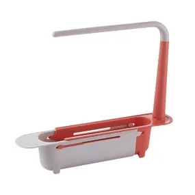 Adjustable Sink Storage Rack, Red Plastic Organizer