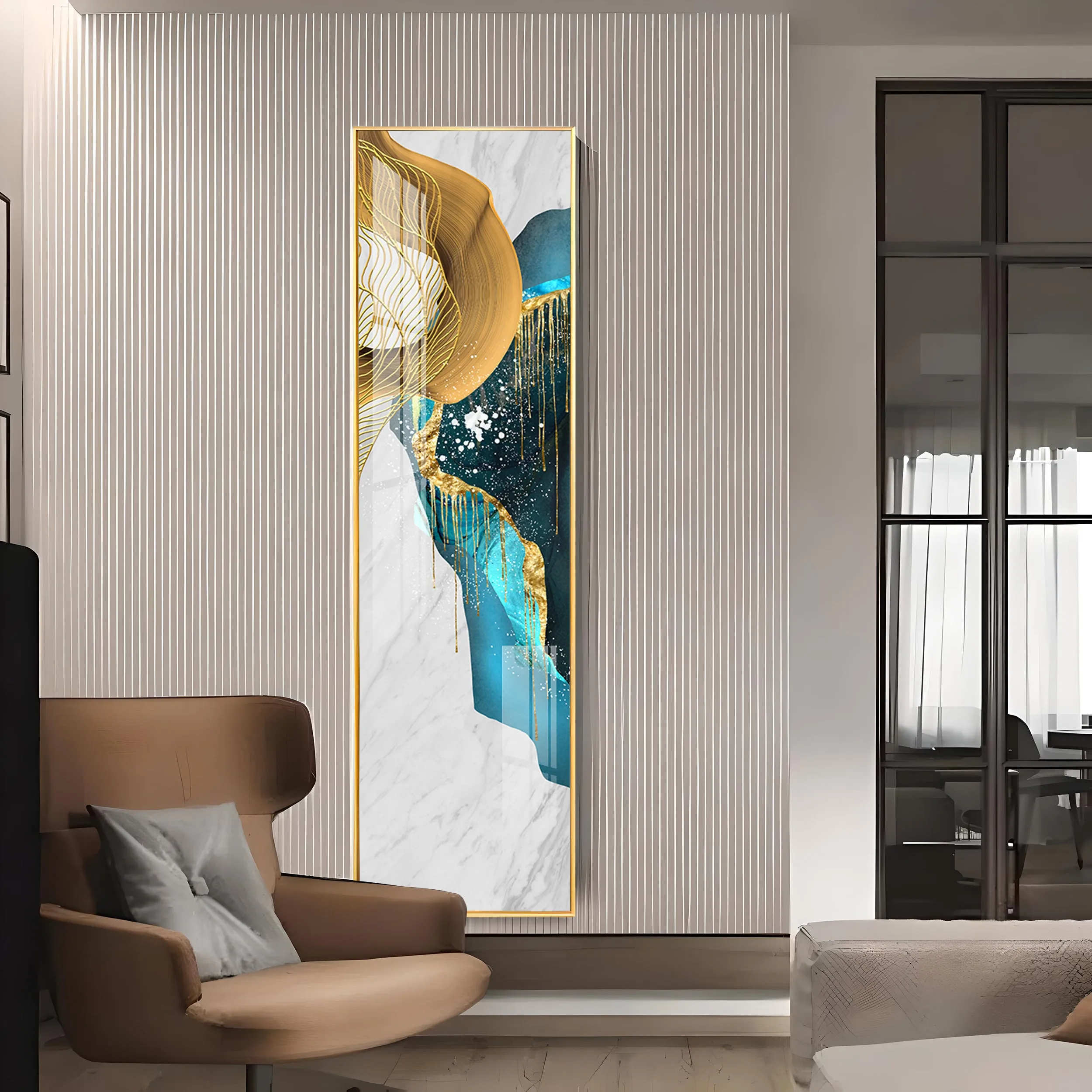 Aesthetic Blue & Golden Premium Acrylic Vertical Wall Art