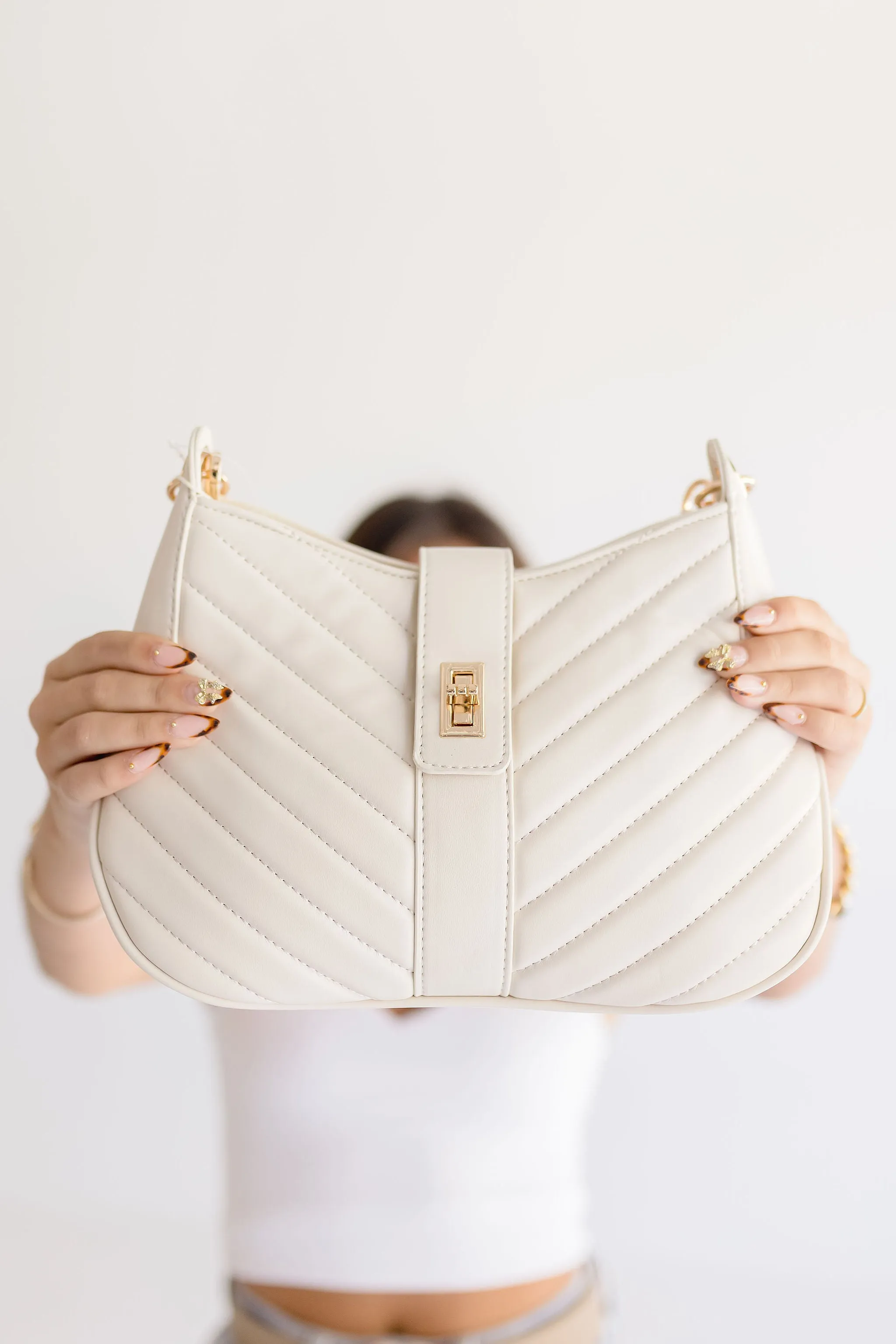 Alyce Chevron Shoulder Purse Ivory