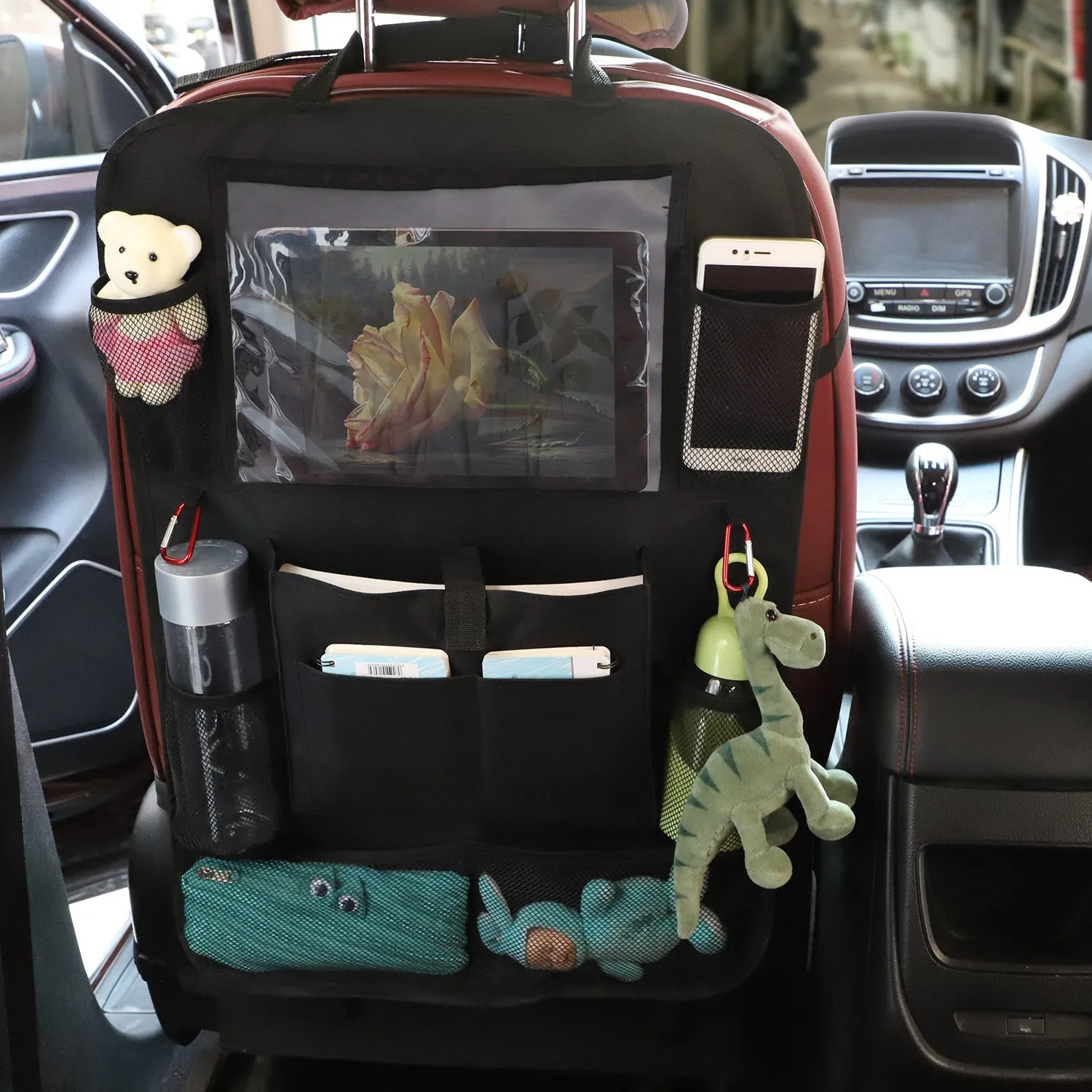 Anypack Car Back Seat Organizer Black 1pc with Touch Screen Tablet Holder Kick Mats with Pocket for Toys