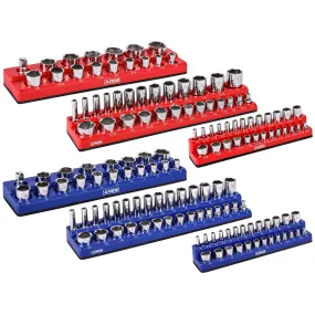 ARES 60058 - 6-Piece Blue and Red Metric and SAE Magnetic Socket Organizer Set