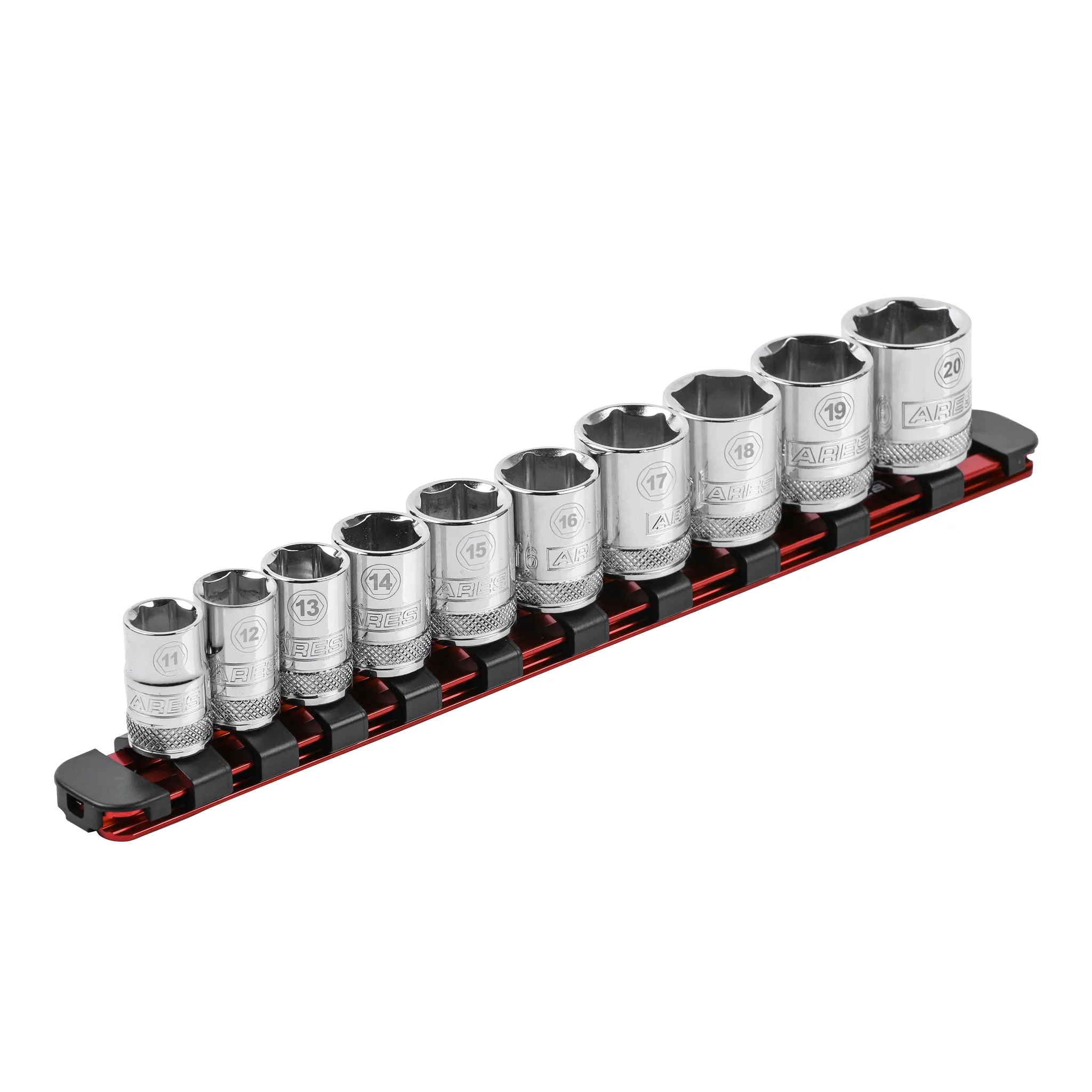 ARES 60101 - 3/8-Inch Drive Red 9.84-Inch Socket Rail with Locking End Caps