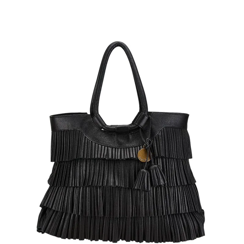 Armani Fringe Leather Tote Bag Black