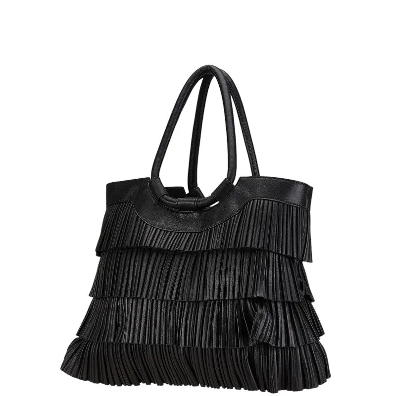 Armani Fringe Leather Tote Bag Black