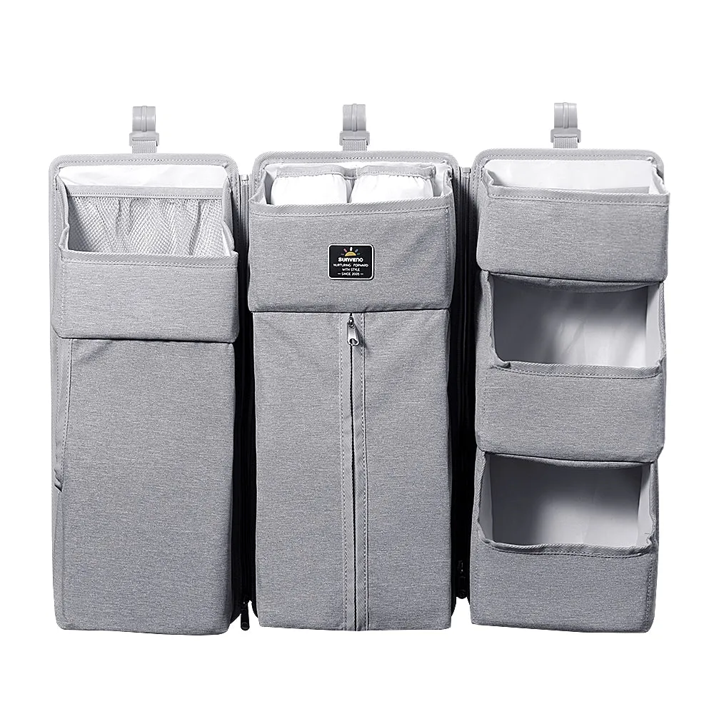 Baby Bedside Portable Crib Organizer - Grey