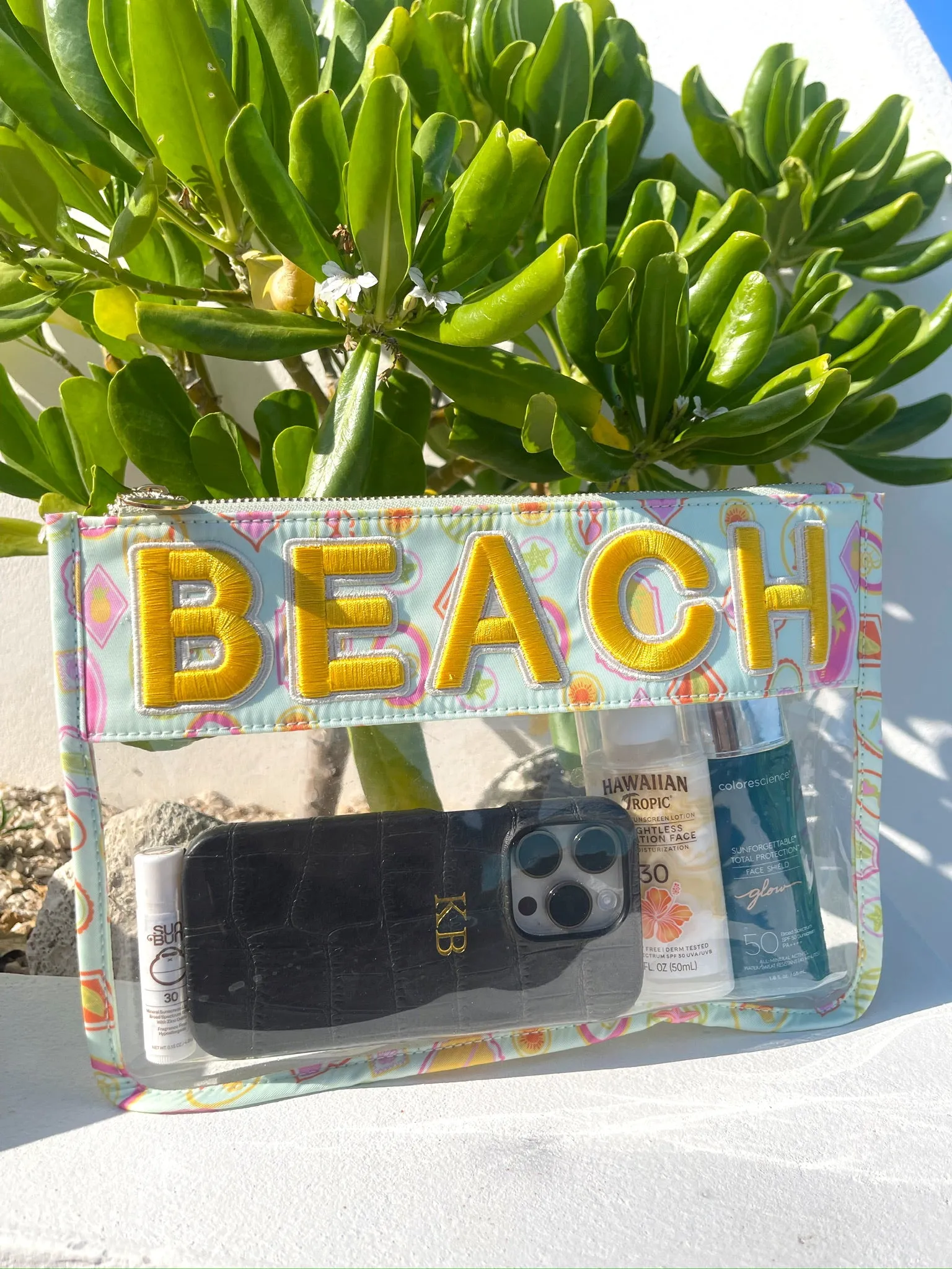 Beach Clear Pouch - Mint Palms