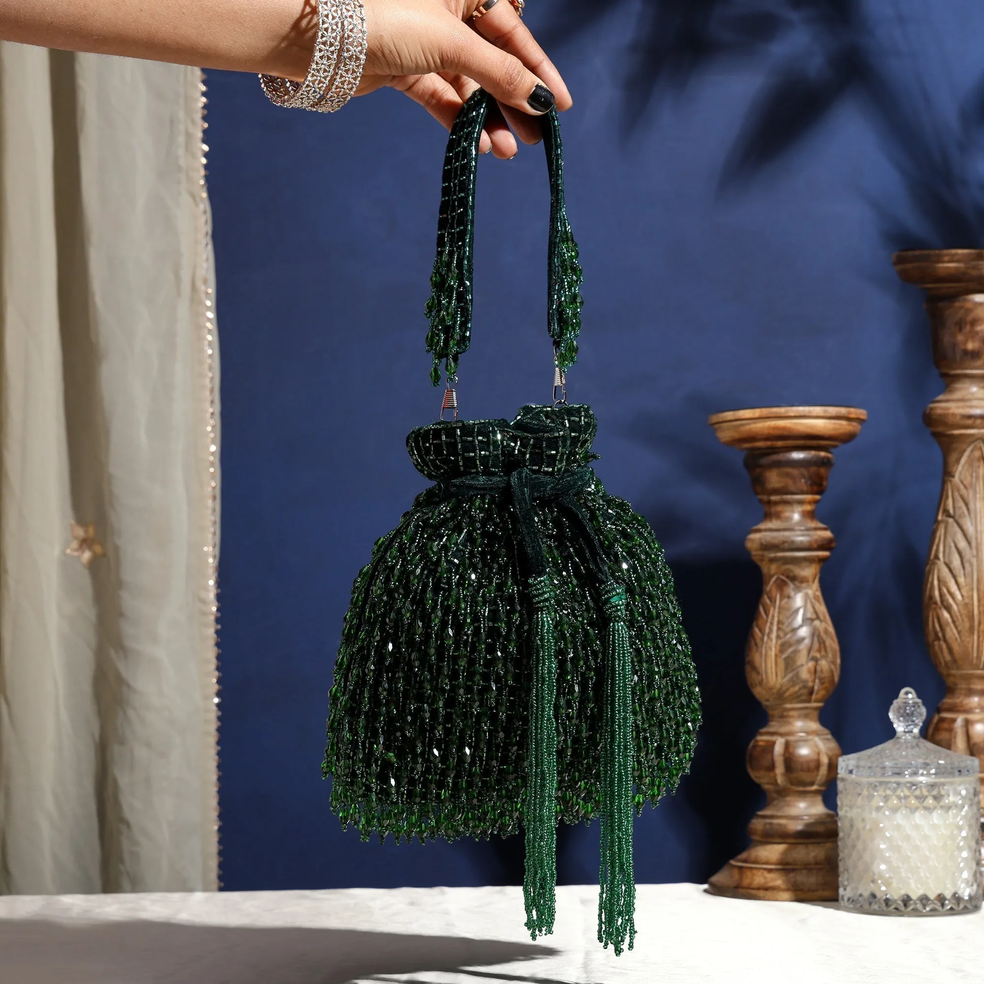 Beaded Jade Potli bag