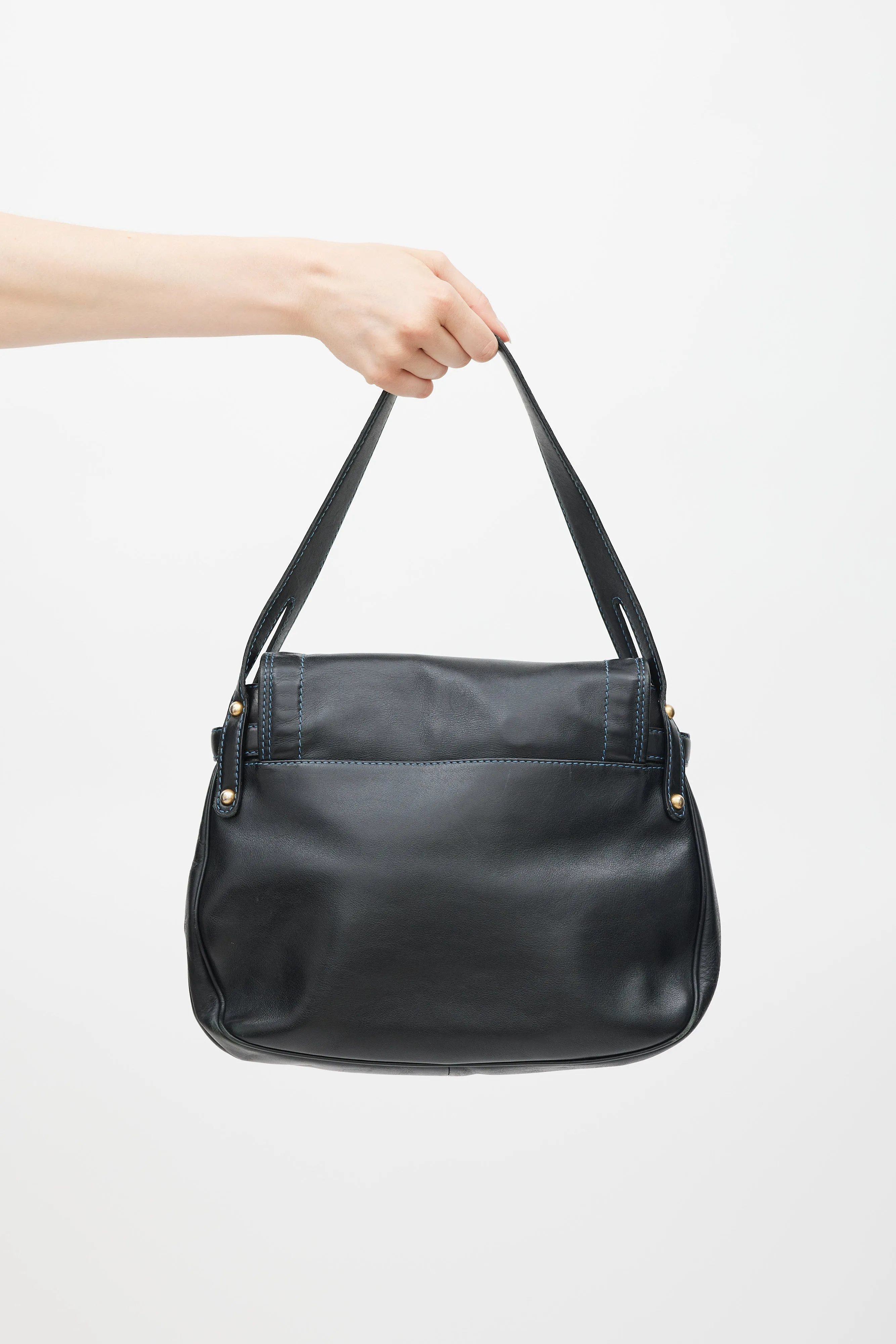 Black & Gold Leather Contrast Stitch Bag