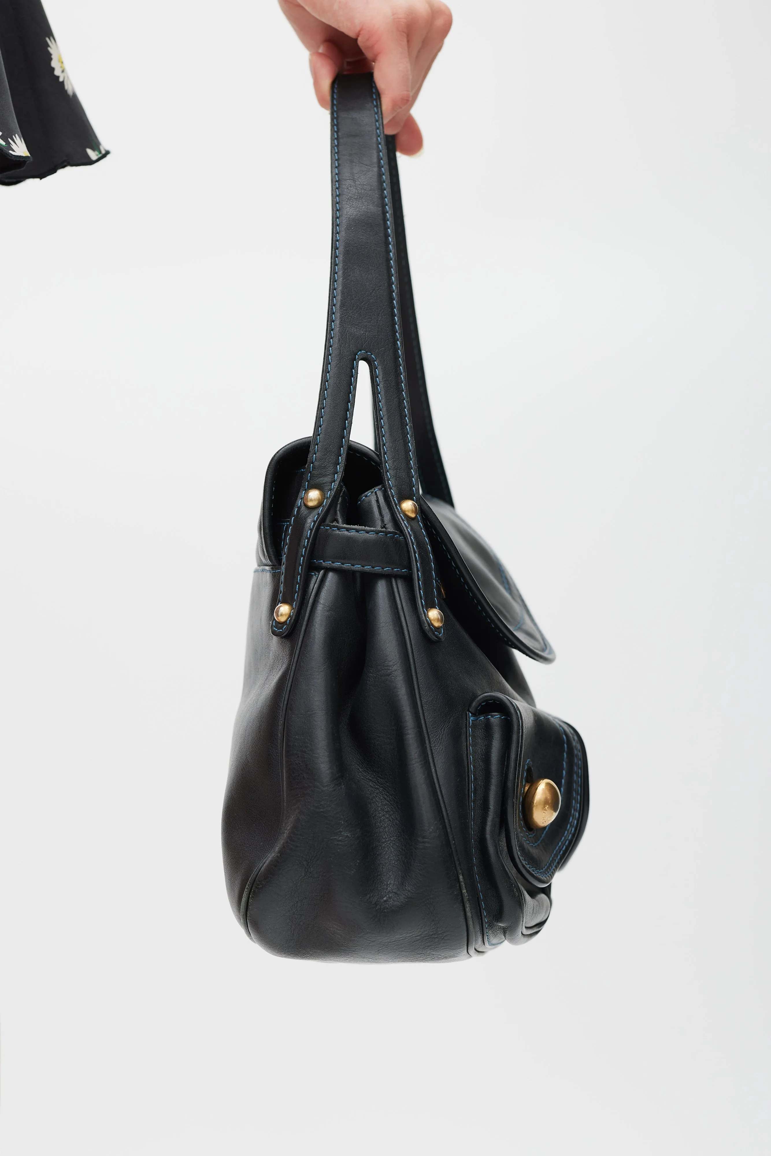 Black & Gold Leather Contrast Stitch Bag