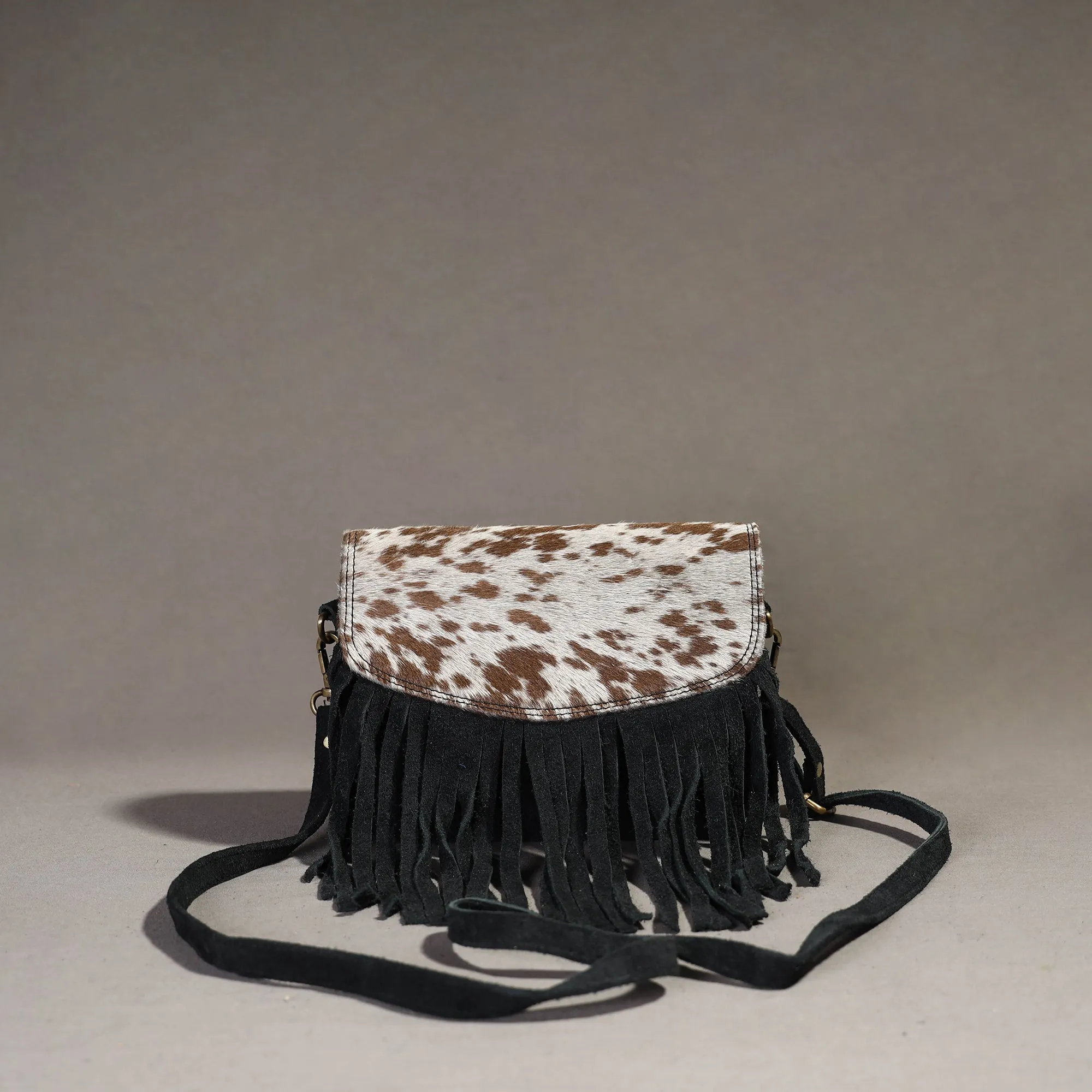 Black - Handcrafted Suede Leather Fringe Sling Bag