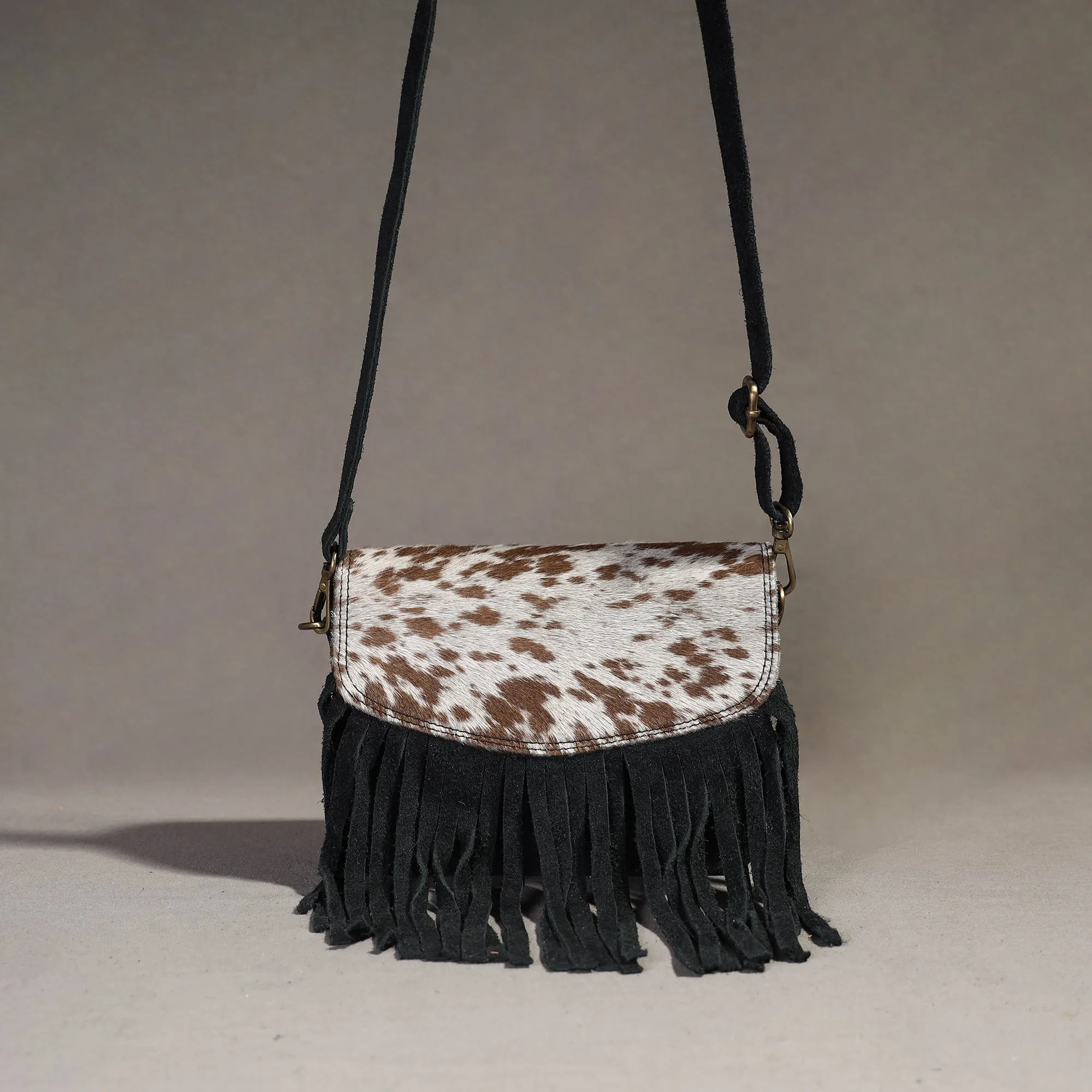 Black - Handcrafted Suede Leather Fringe Sling Bag