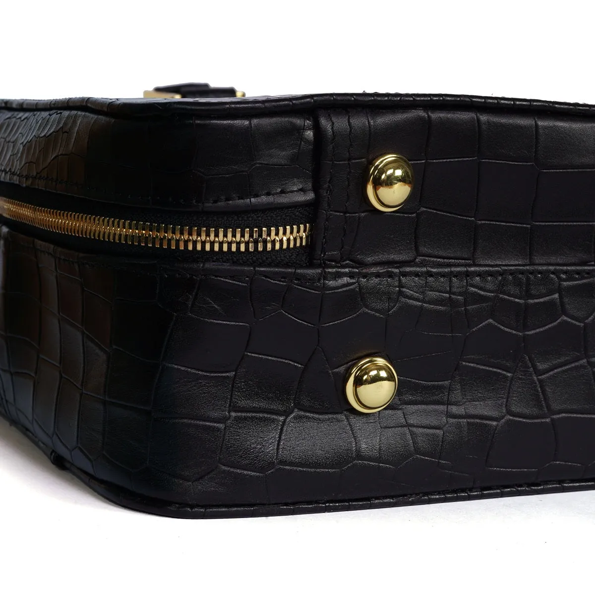 Black Laptop Briefcase In Croco Textured Leather