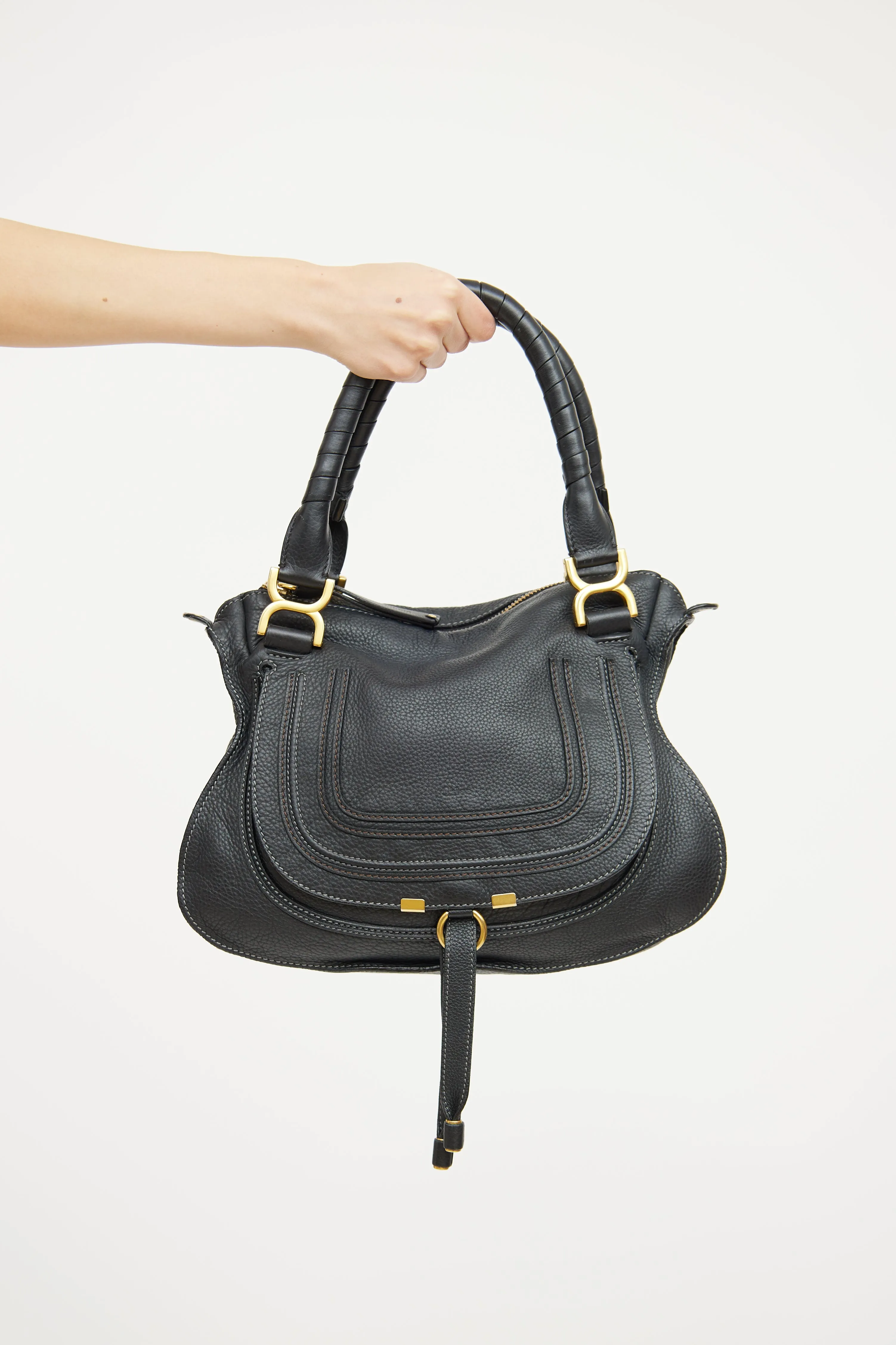 Black Leather Marcie Double Carry Bag