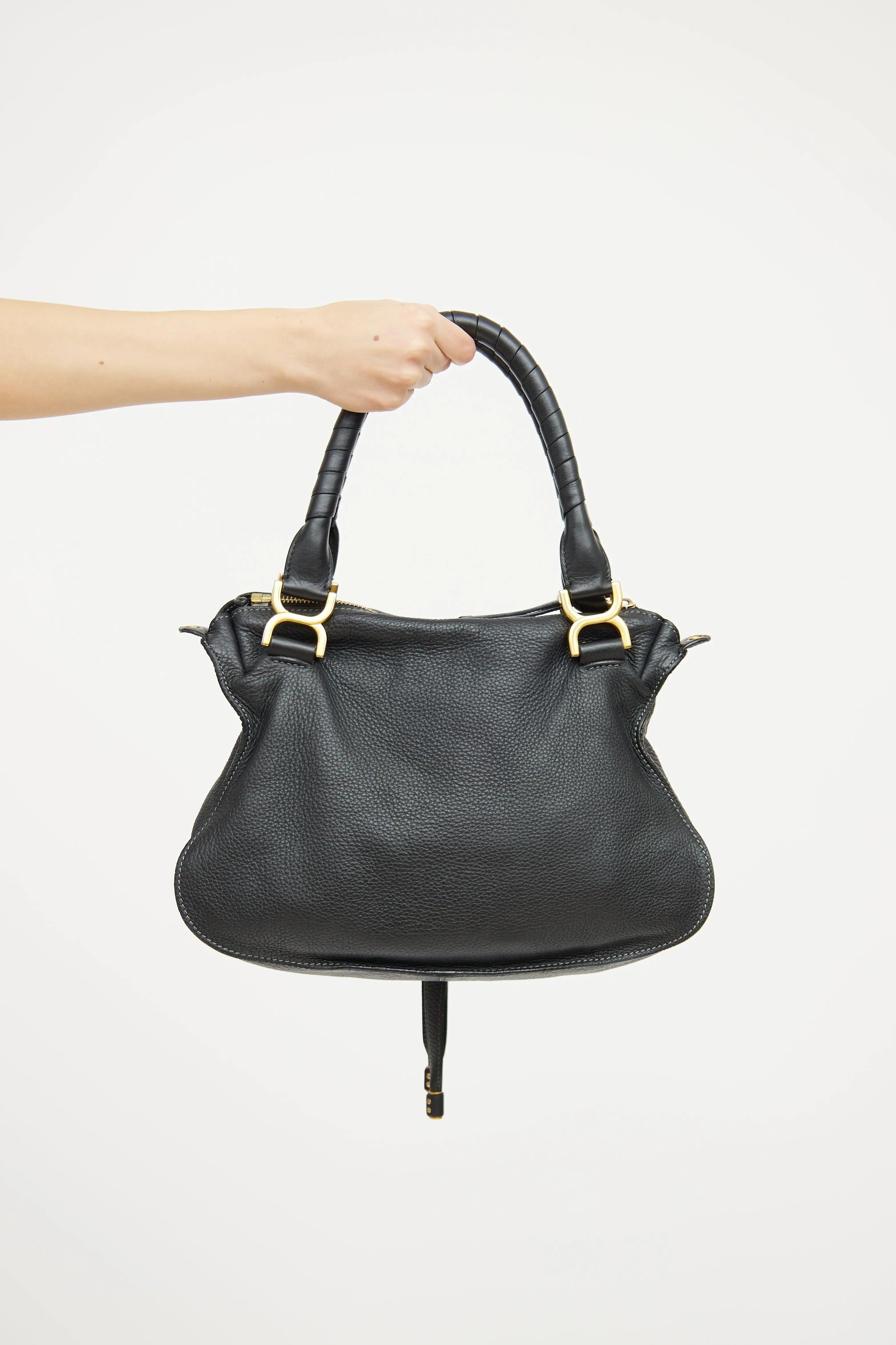 Black Leather Marcie Double Carry Bag