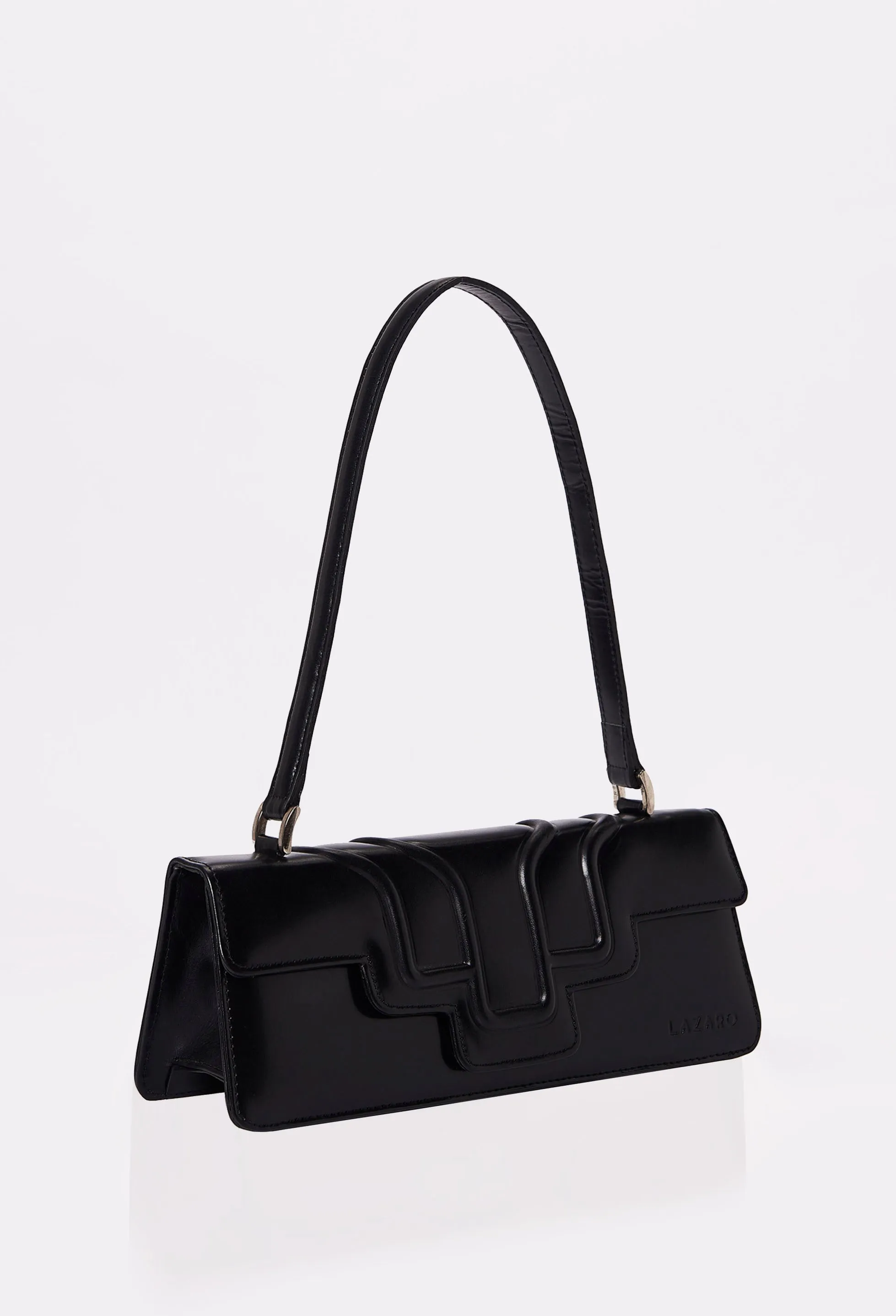 Black Leather Shoulder Flap Bag 'Hilda'