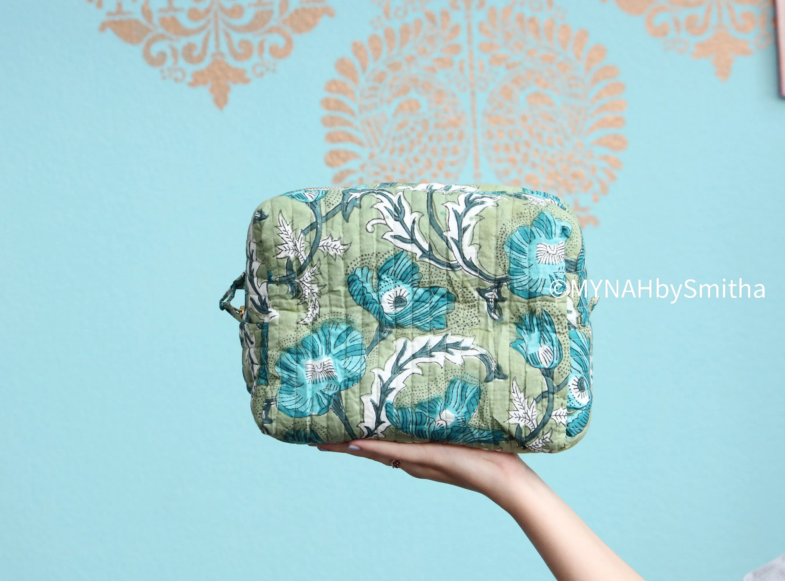 'Blue Iris' printed toiletry/makeup zipper pouch