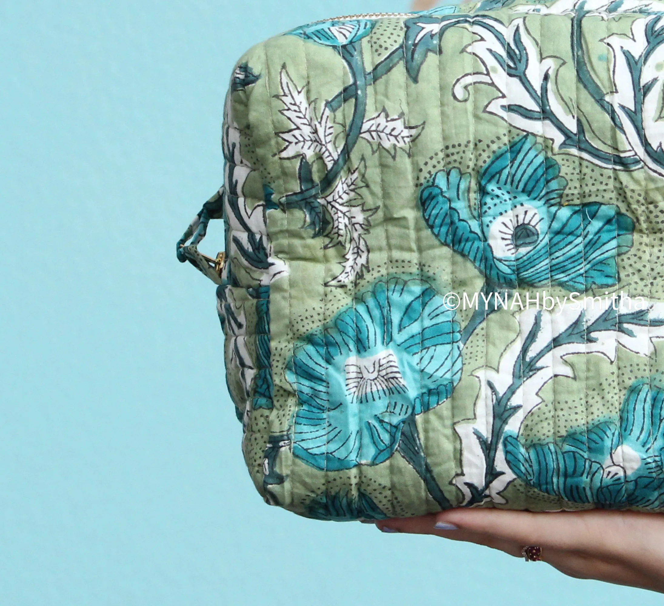 'Blue Iris' printed toiletry/makeup zipper pouch