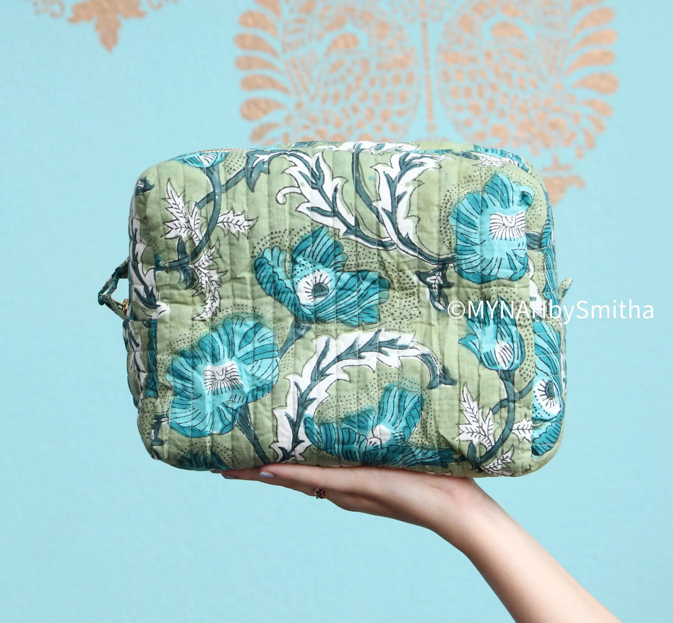 'Blue Iris' printed toiletry/makeup zipper pouch