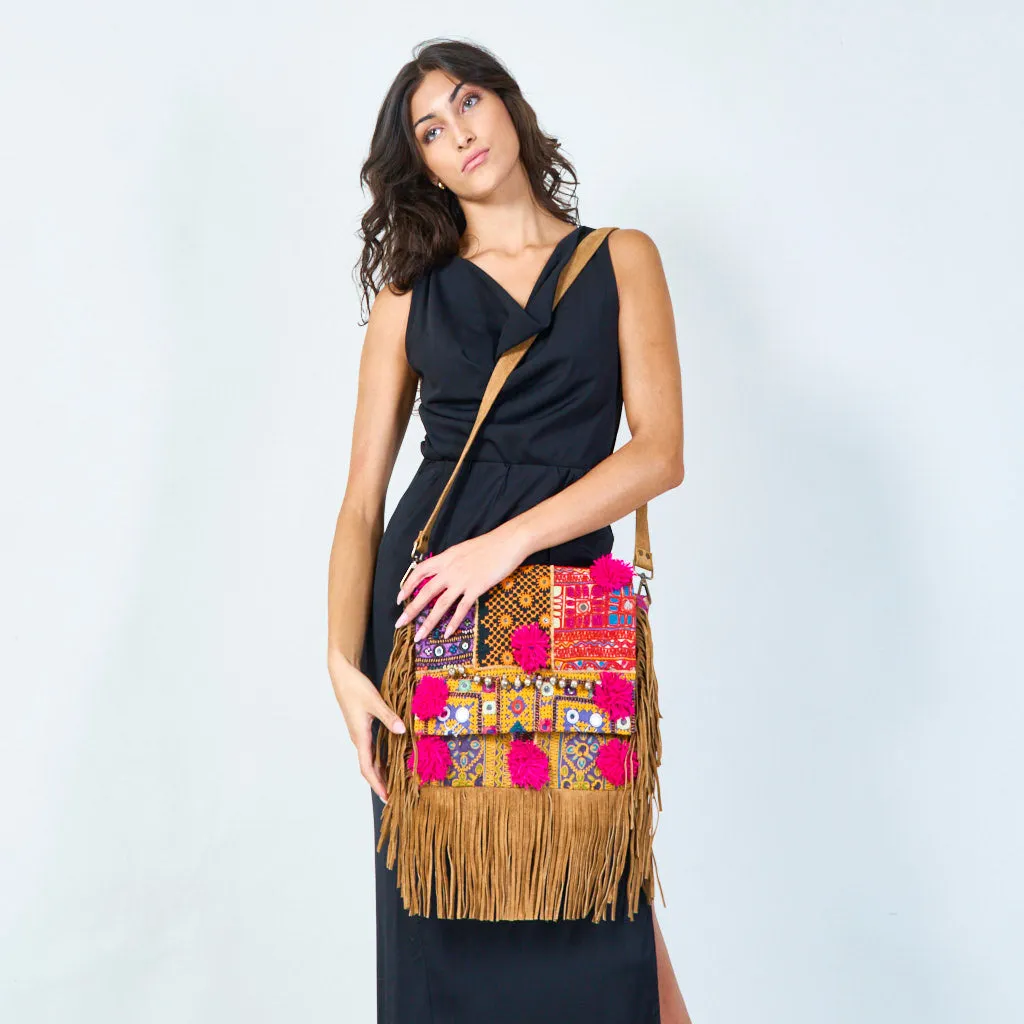 Boho embroidered fringe crossbody wholesale