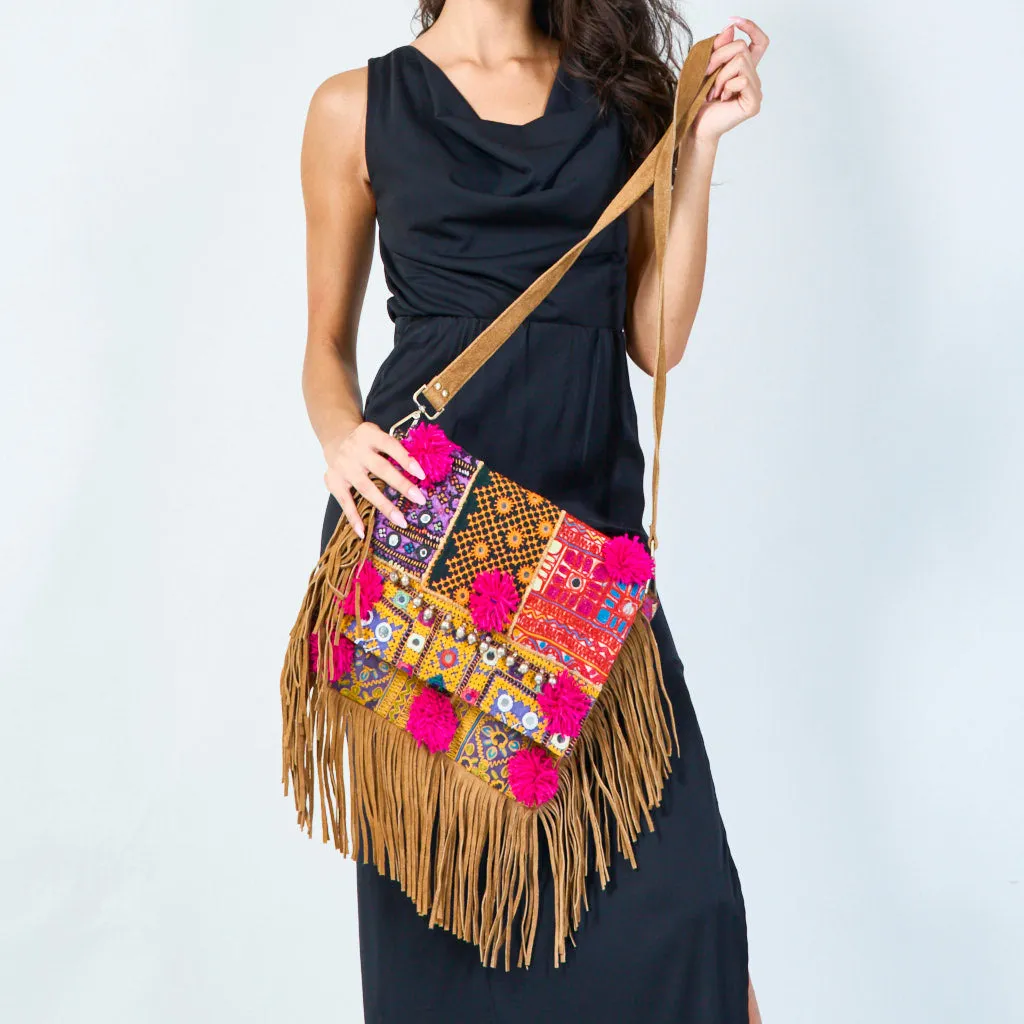 Boho embroidered fringe crossbody wholesale