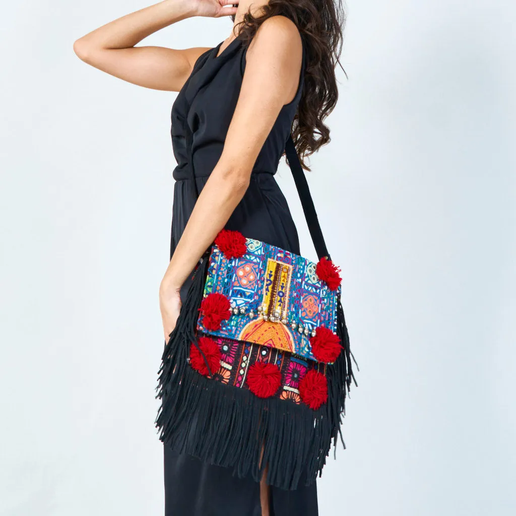 Boho embroidered fringe crossbody wholesale