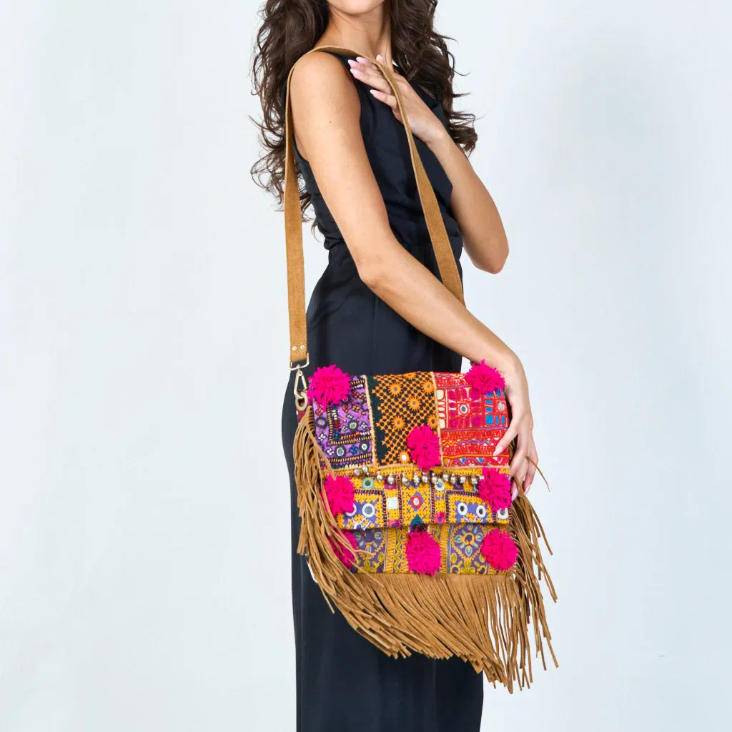 Boho embroidered fringe crossbody wholesale