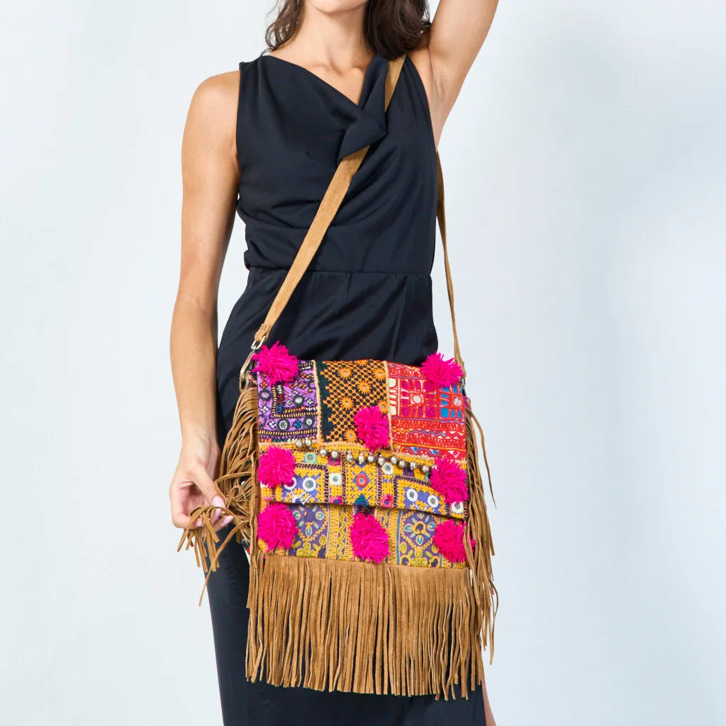 Boho embroidered fringe crossbody wholesale