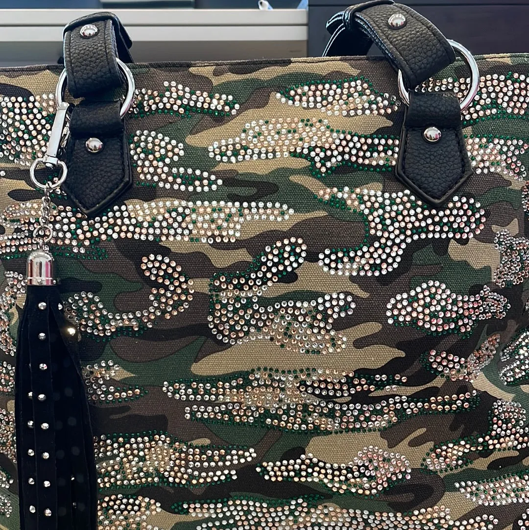 Camo Print Rhinestones Shopper Bag