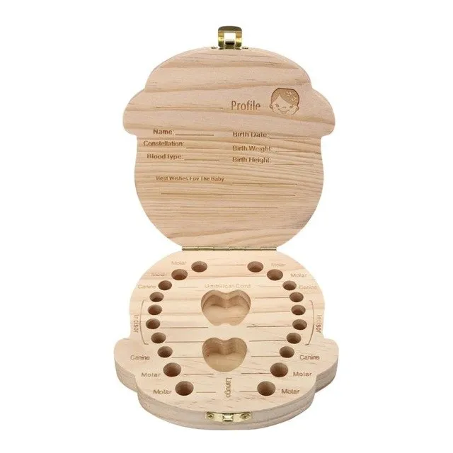 Carton Wooden Baby Tooth Box organizer for kids baby Milk teeth Save Wood storage box for Boy&Girl English Spanish JAN19 f20