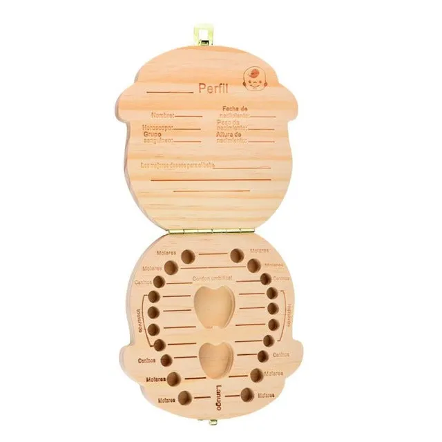 Carton Wooden Baby Tooth Box organizer for kids baby Milk teeth Save Wood storage box for Boy&Girl English Spanish JAN19 f20