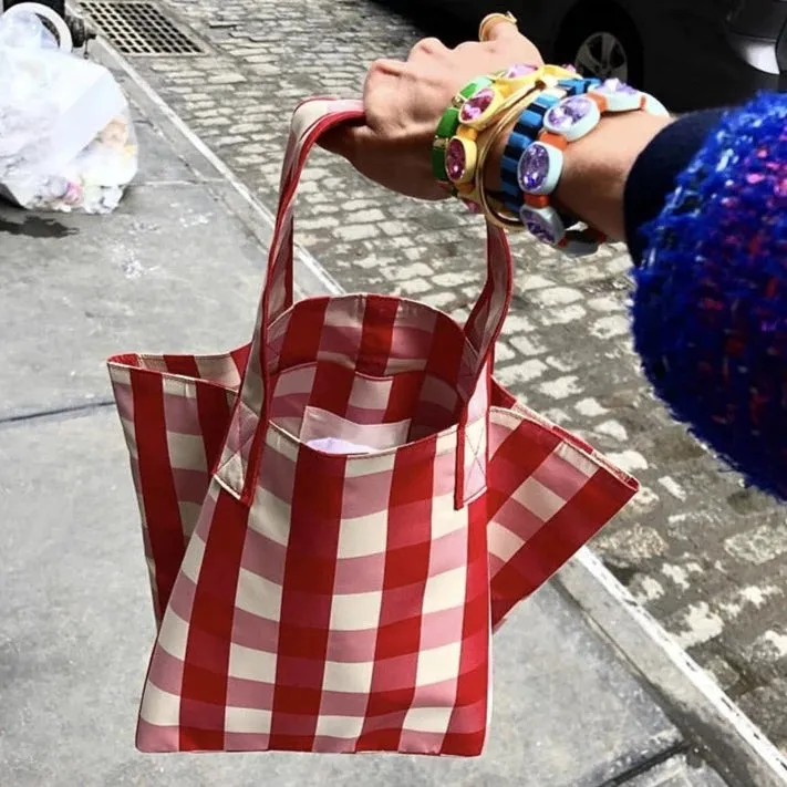 Casual Gingham Shopper Canvas Totes