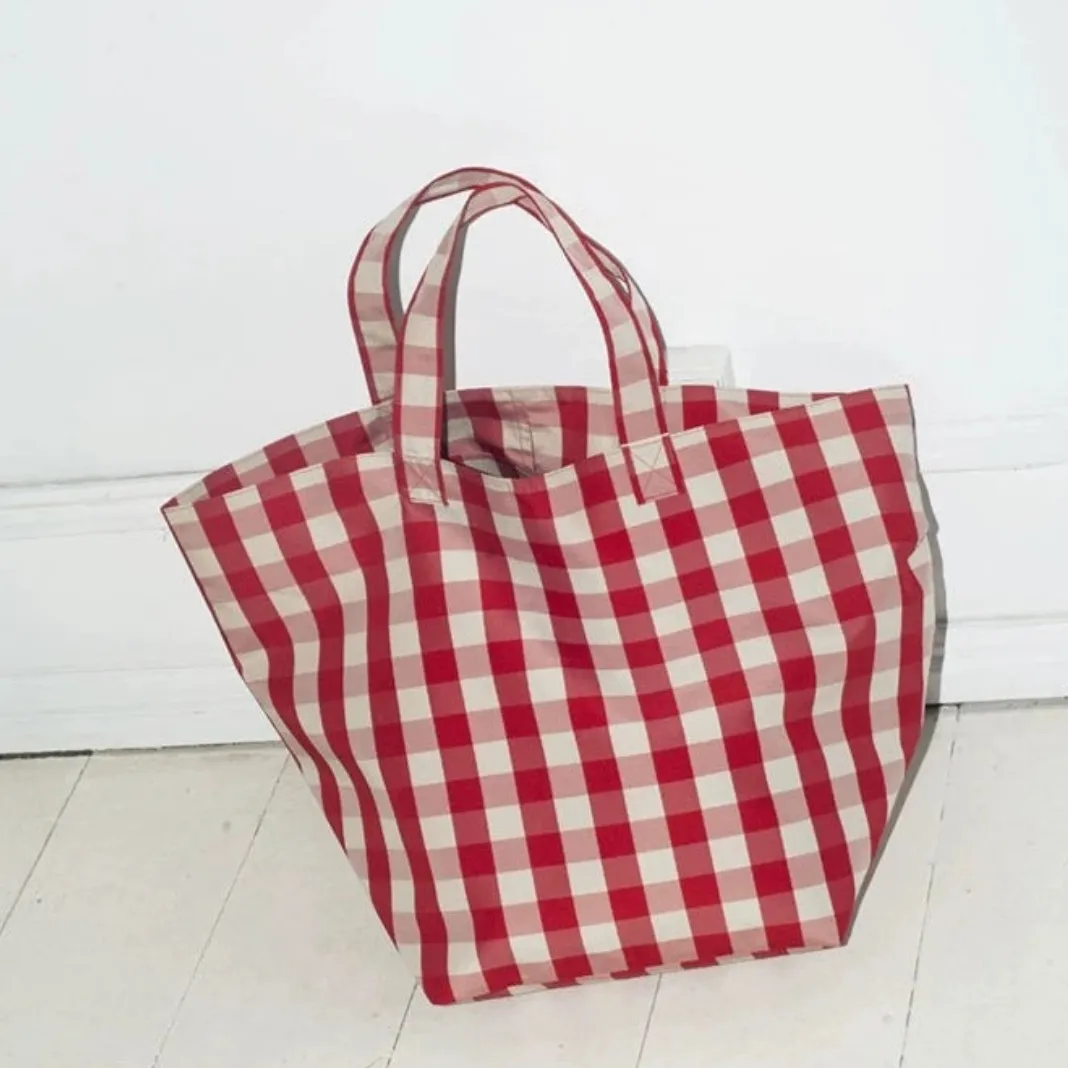 Casual Gingham Shopper Canvas Totes