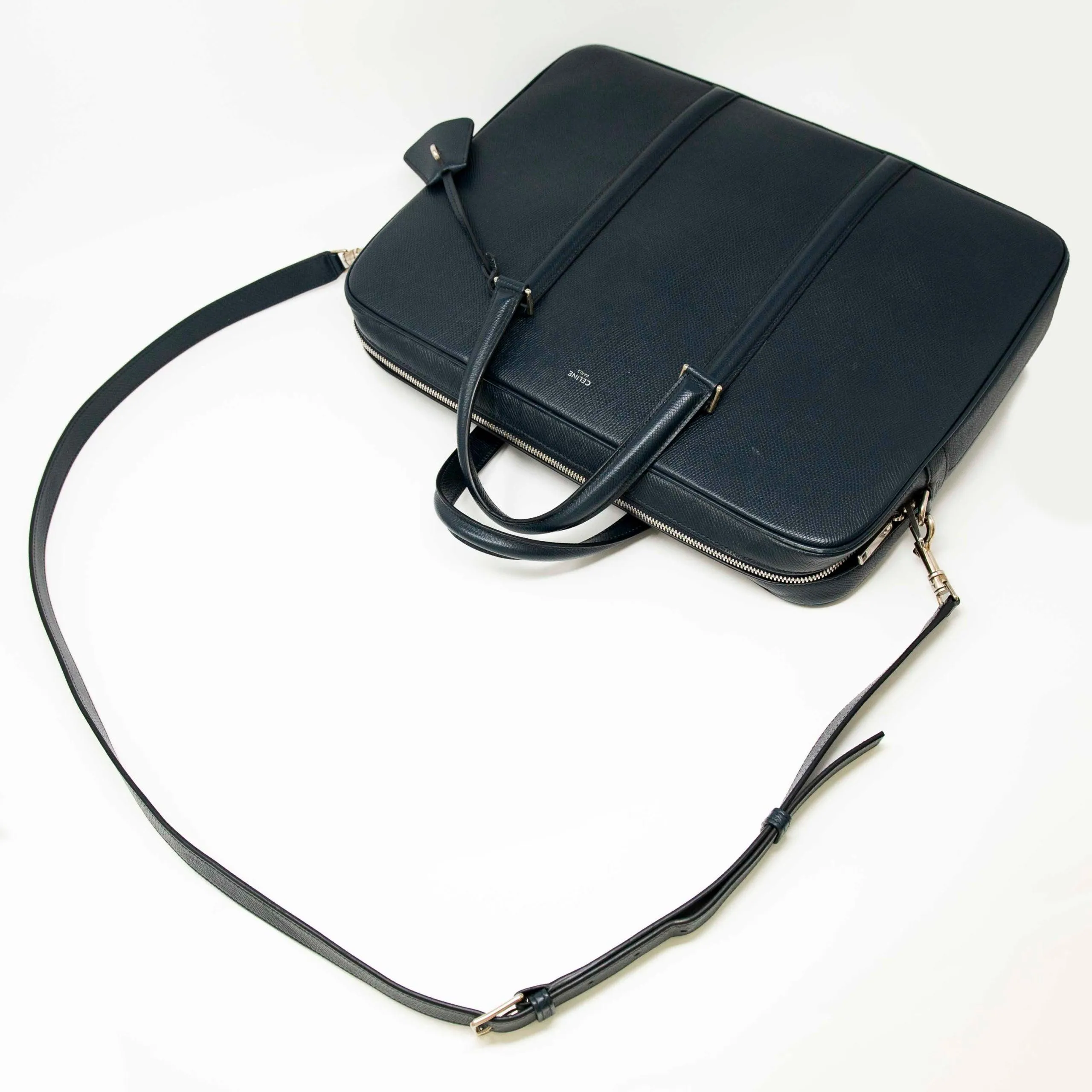 Celine Navy Grained Calfskin Briefcase