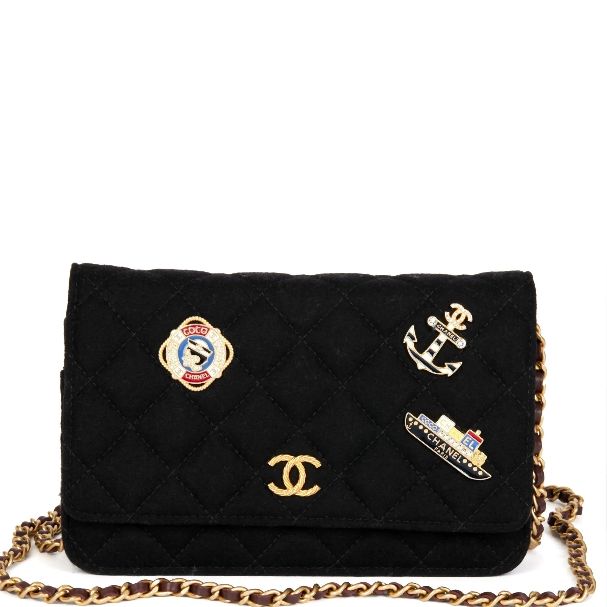 Chanel Black Quilted Felt Cruise Charms Wallet-on-Chain WOC Shoulder Bag