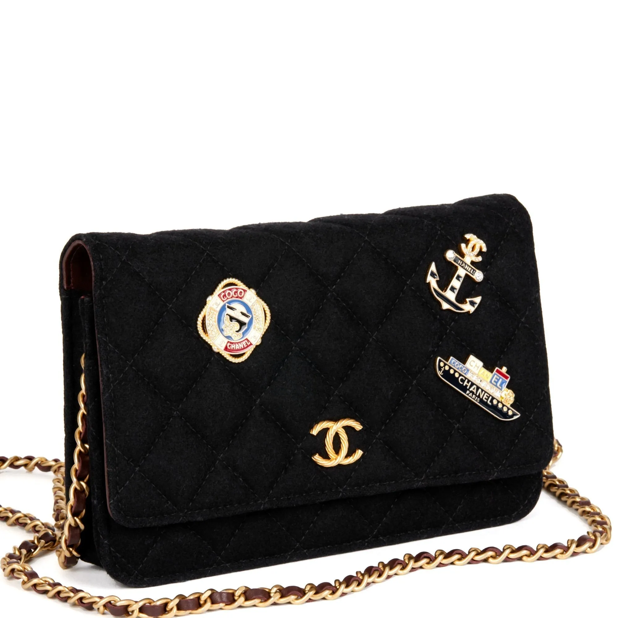 Chanel Black Quilted Felt Cruise Charms Wallet-on-Chain WOC Shoulder Bag