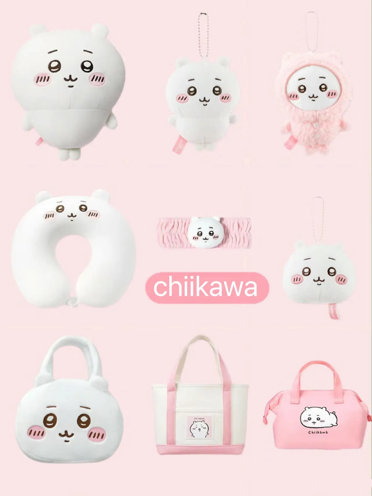 ChiiKawa X Miniso | ChiiKawa Full Set 9pcs items Mini Plush Doll Keychain Headband Neck Pillow Bag - Kawaii items Room Decoration doll